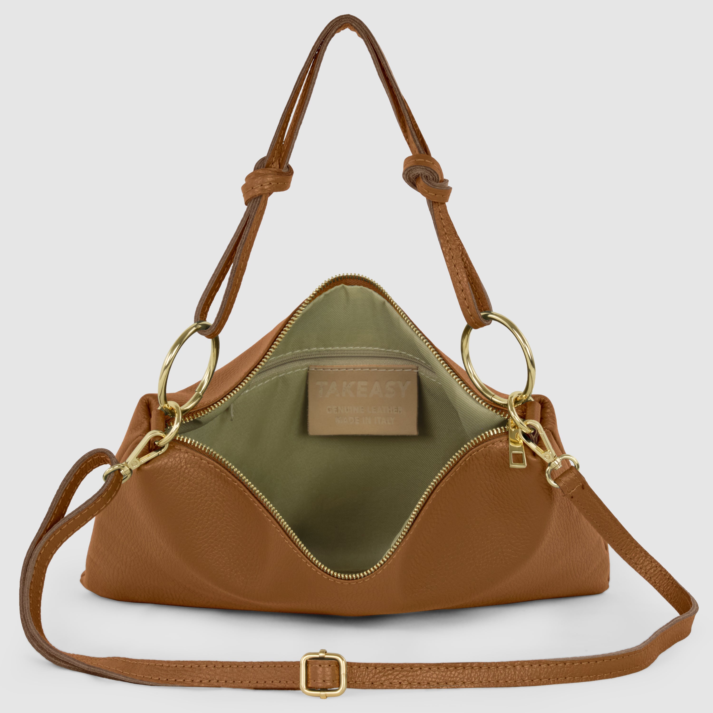 Italian Genuine Calf Leather Shoulder Bag with Knotted Handle