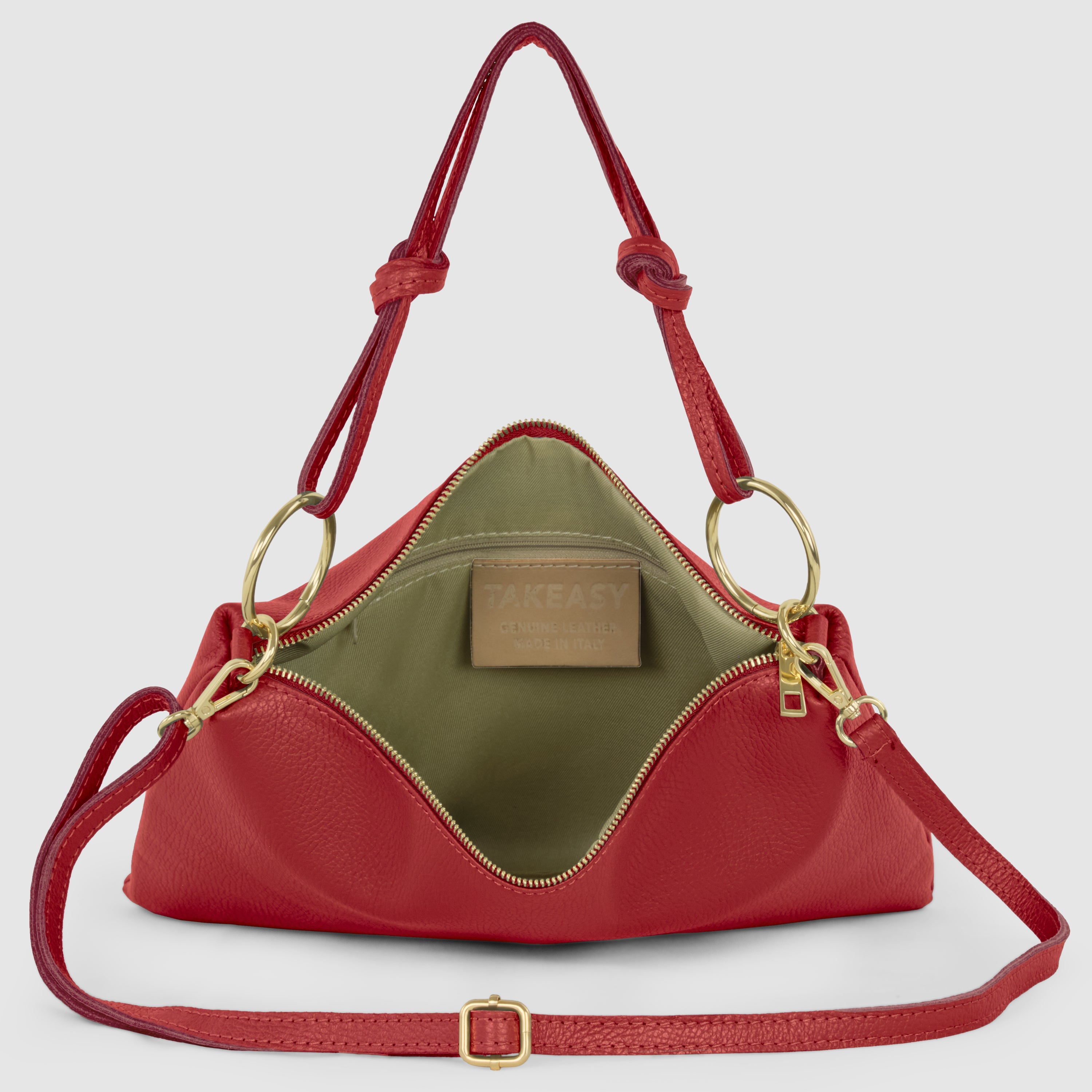 Italian Genuine Calf Leather Shoulder Bag with Knotted Handle