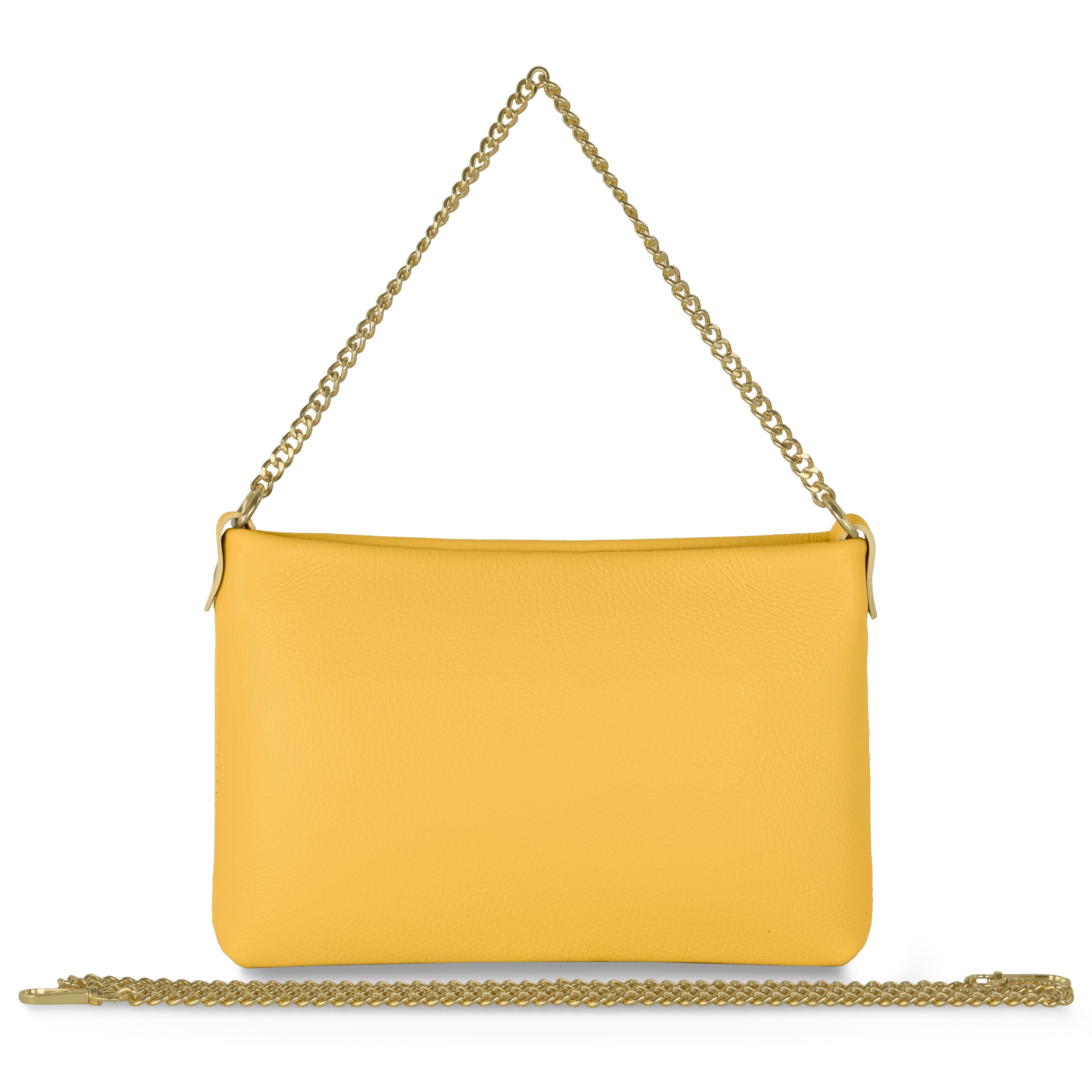 Italian Genuine Calf Leather Crossbody Bag with Gold Chain Strap