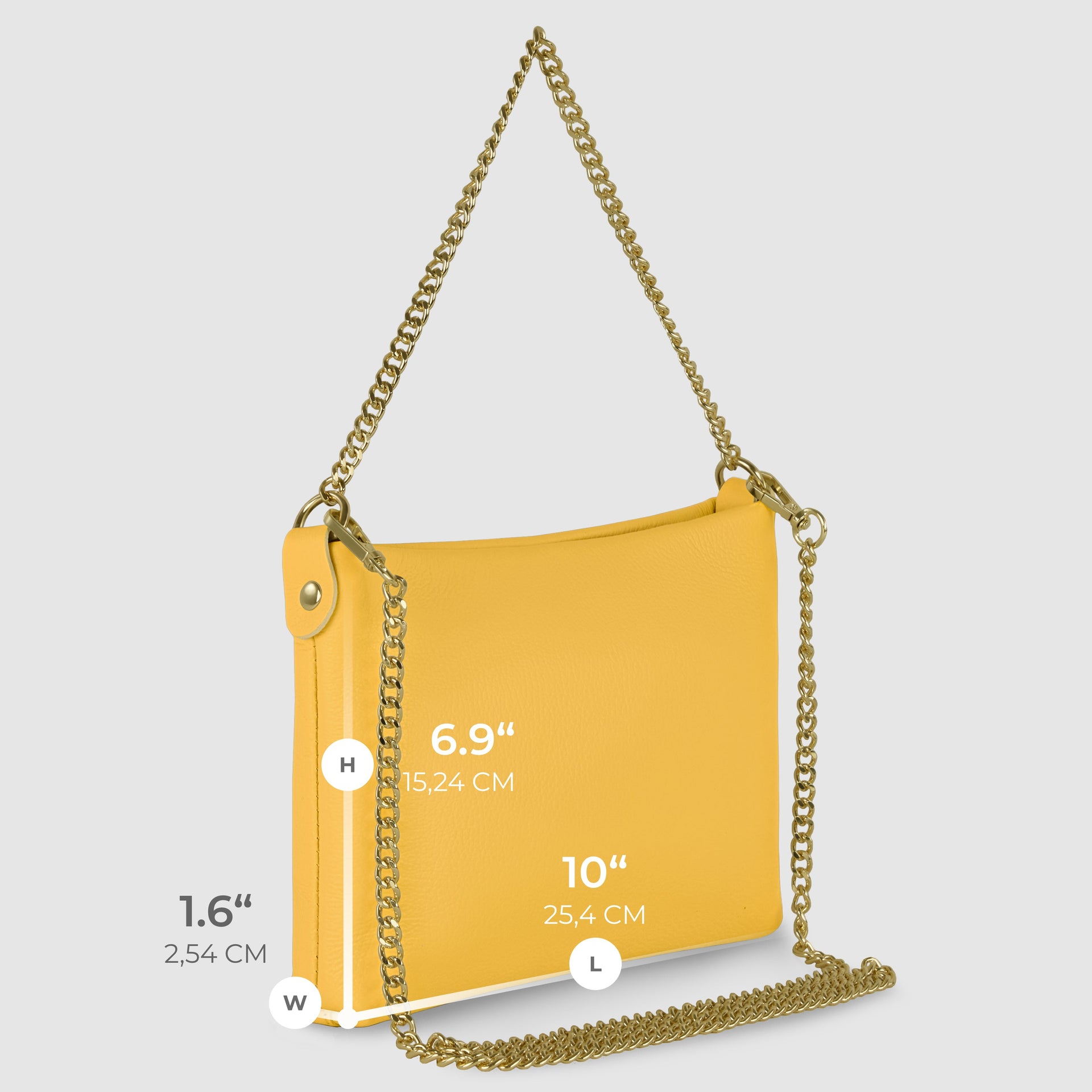 Italian Genuine Calf Leather Crossbody Bag with Gold Chain Strap