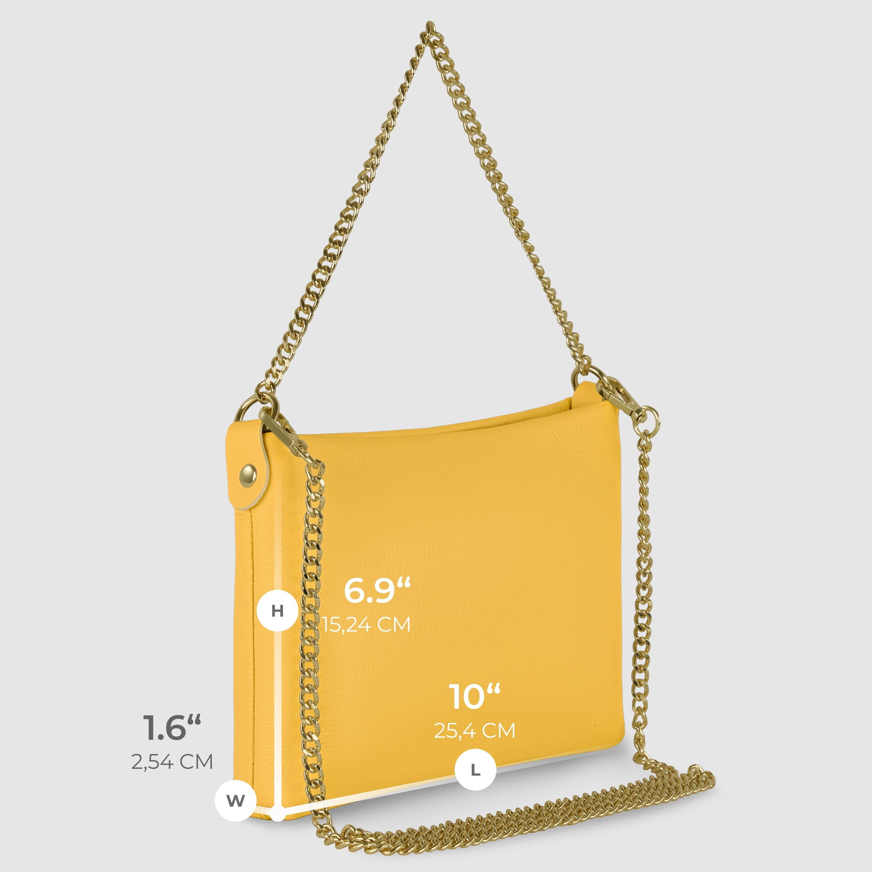 Italian Genuine Calf Leather Crossbody Bag with Gold Chain Strap