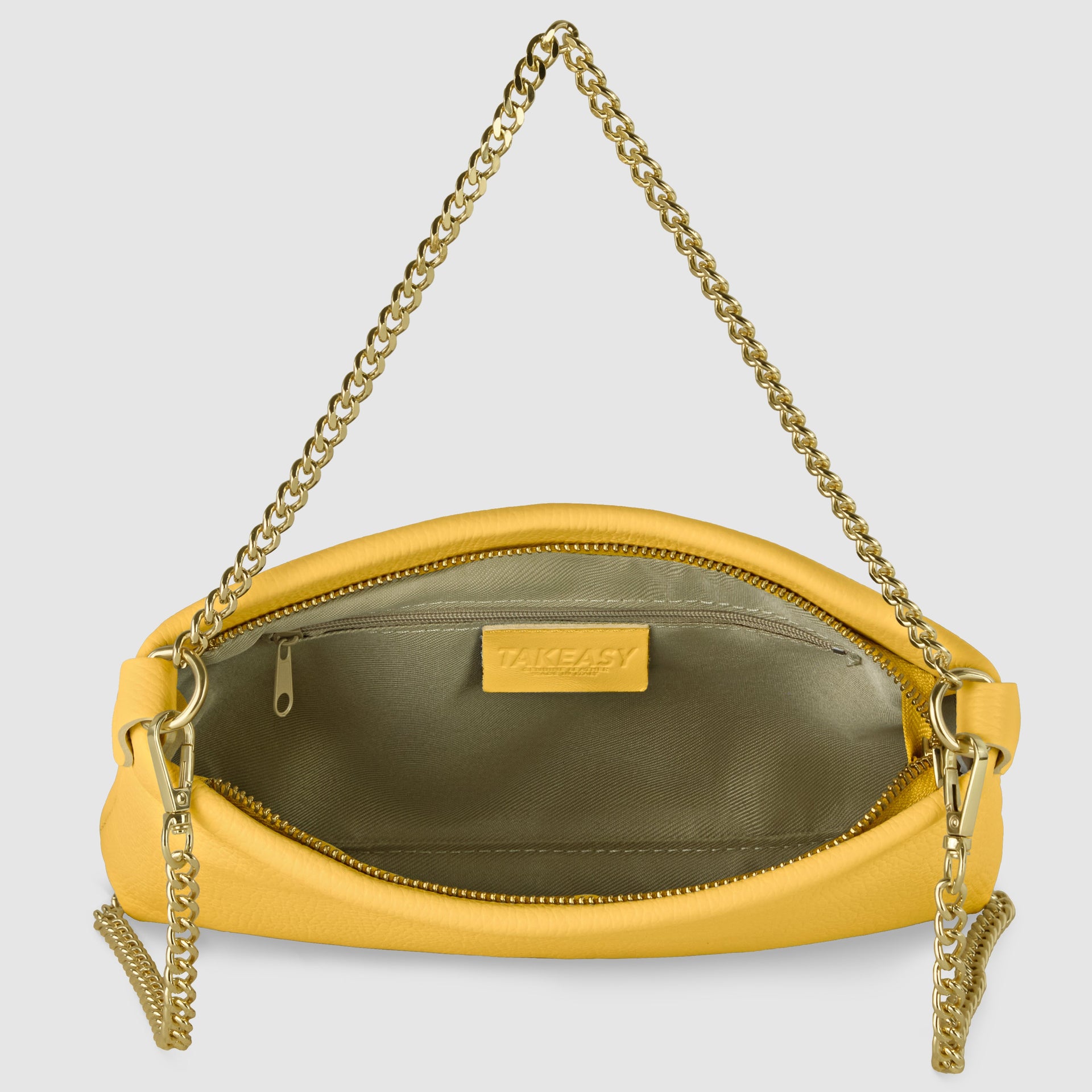 Italian Genuine Calf Leather Crossbody Bag with Gold Chain Strap