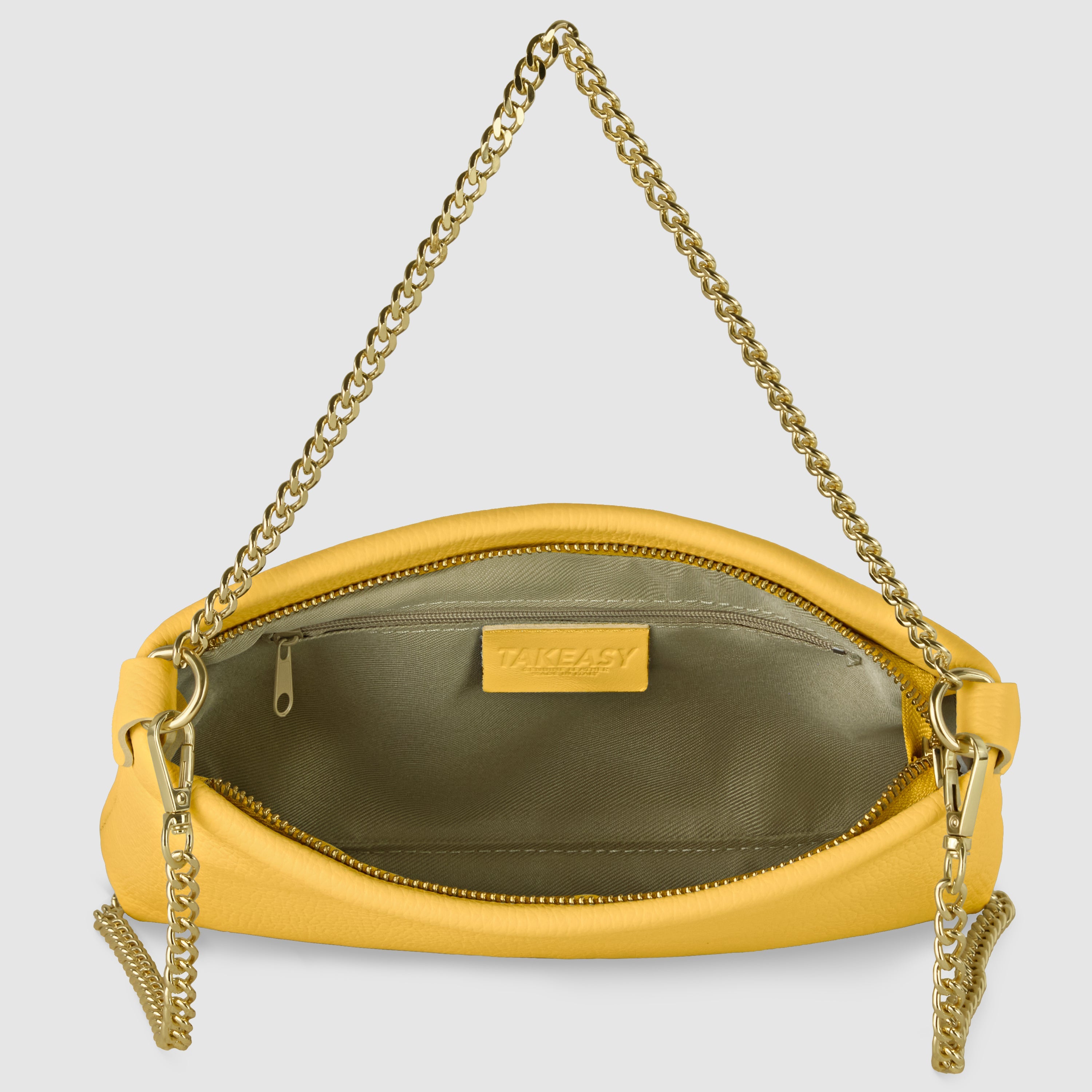 Italian Genuine Calf Leather Crossbody Bag with Gold Chain Strap