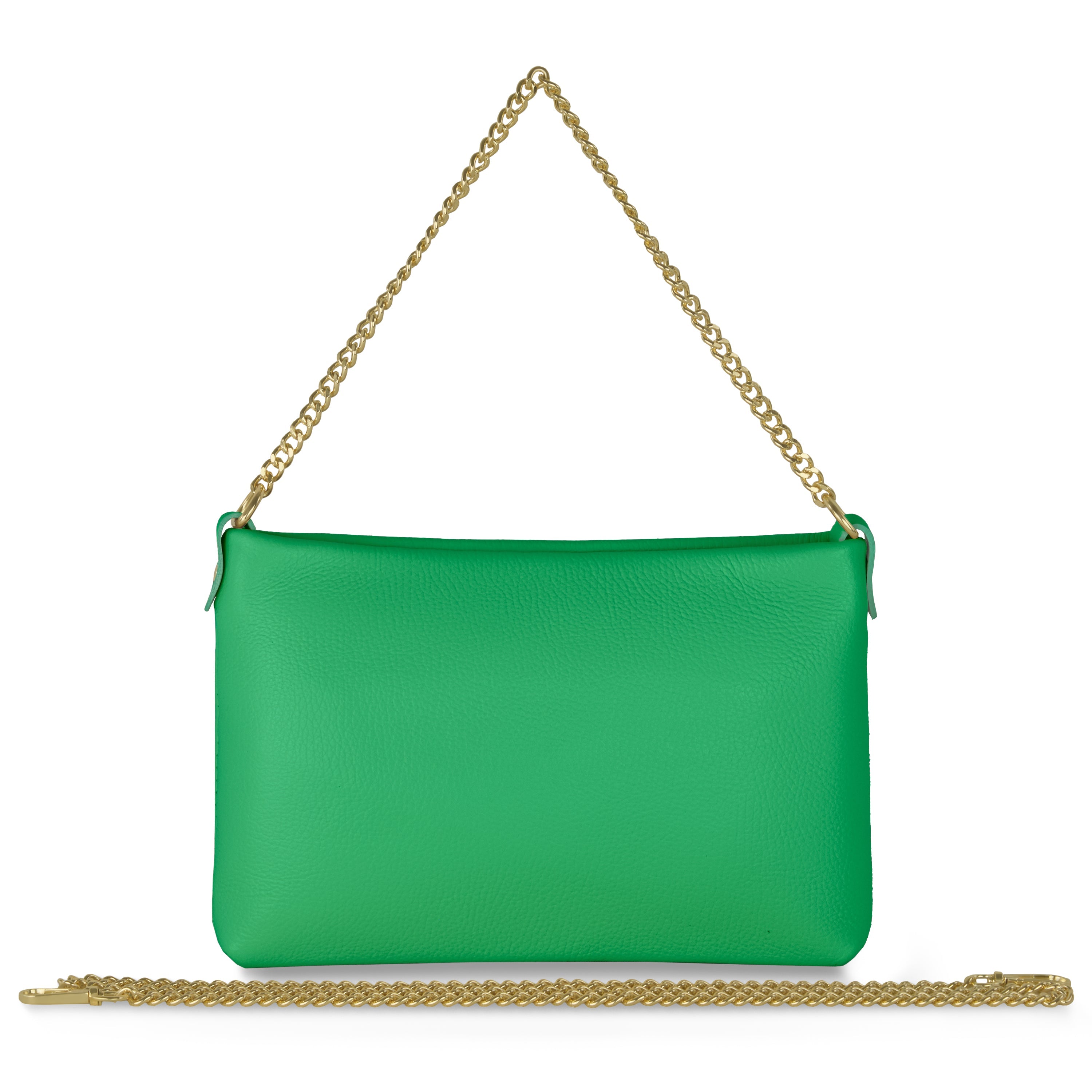 Italian Genuine Calf Leather Crossbody Bag with Gold Chain Strap