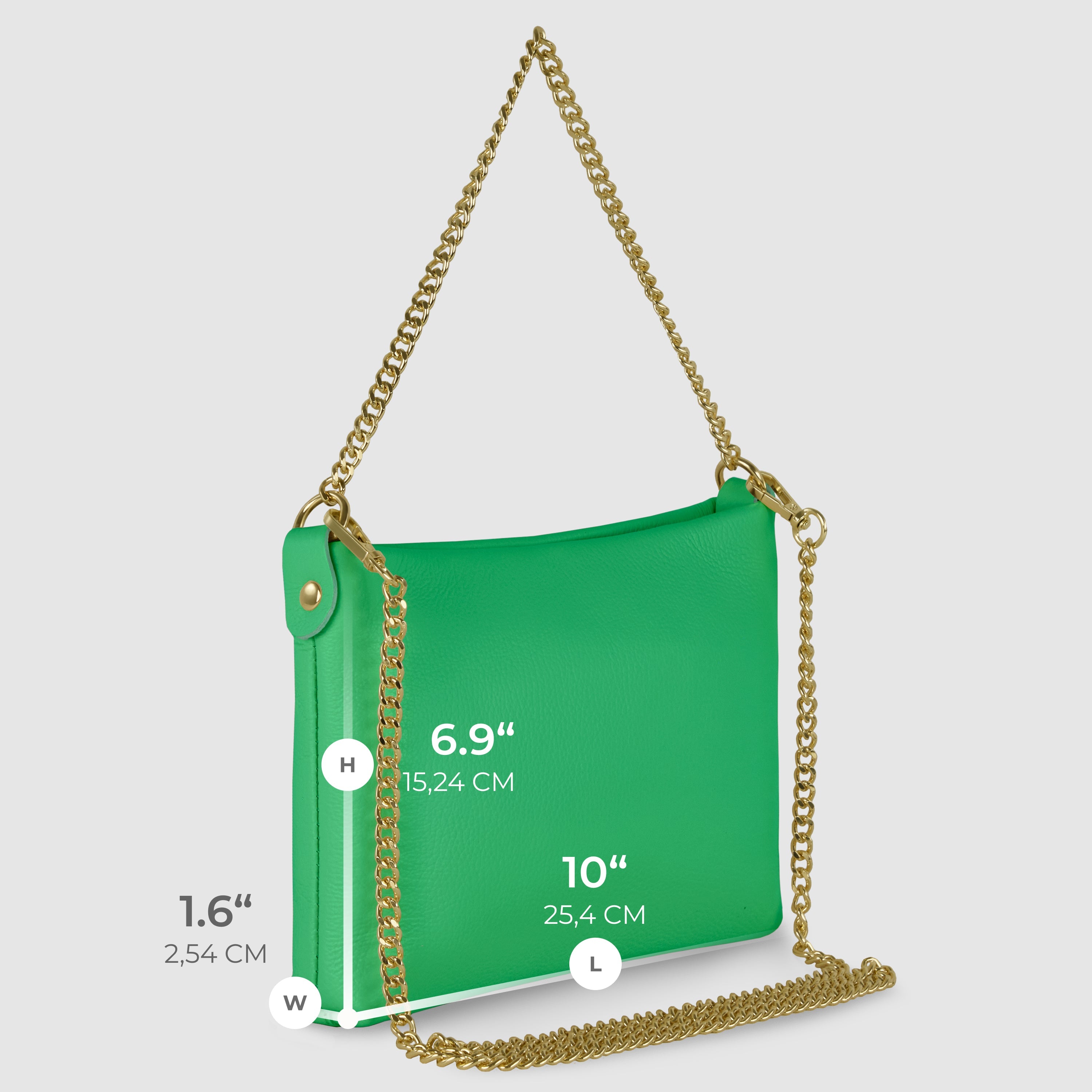 Italian Genuine Calf Leather Crossbody Bag with Gold Chain Strap