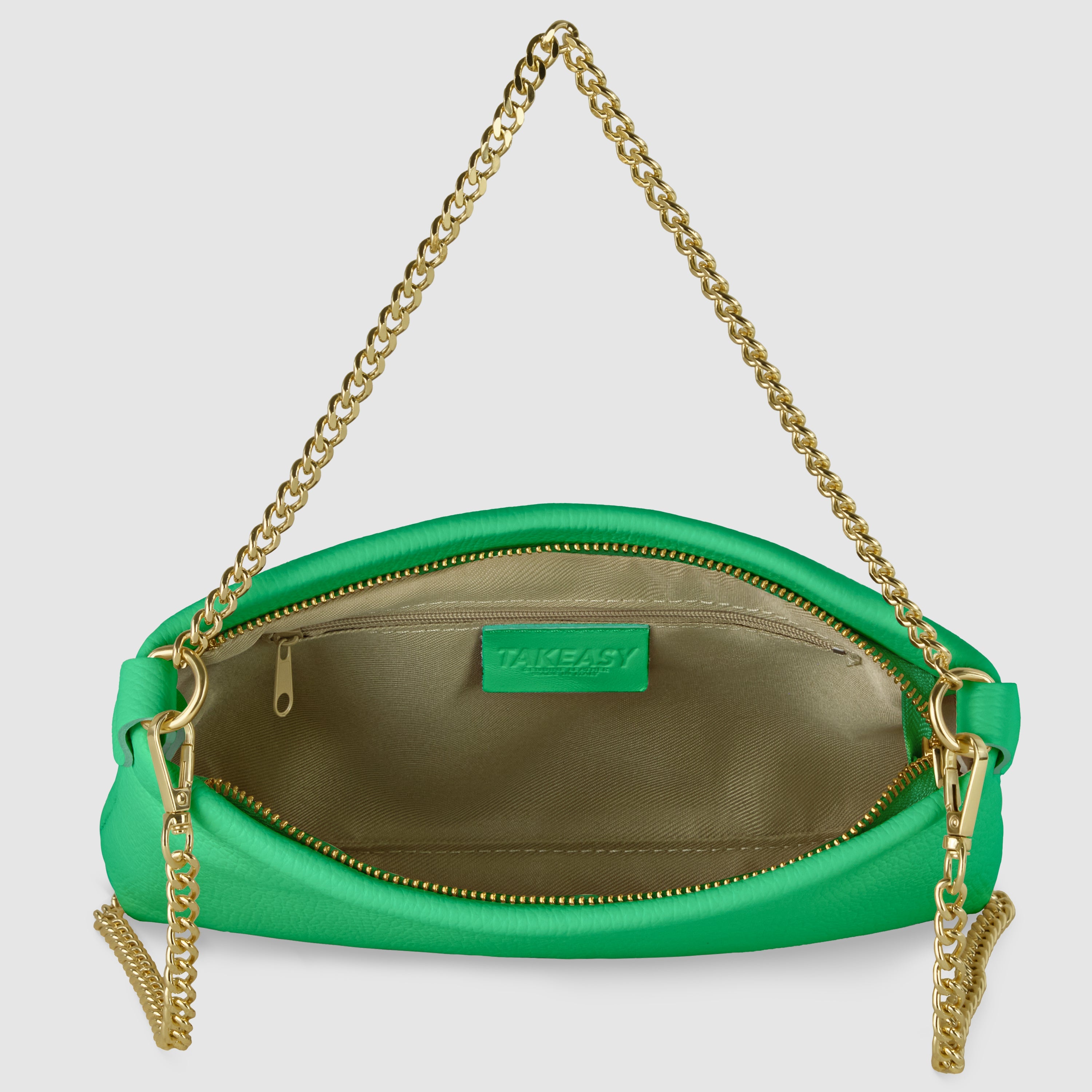 Italian Genuine Calf Leather Crossbody Bag with Gold Chain Strap