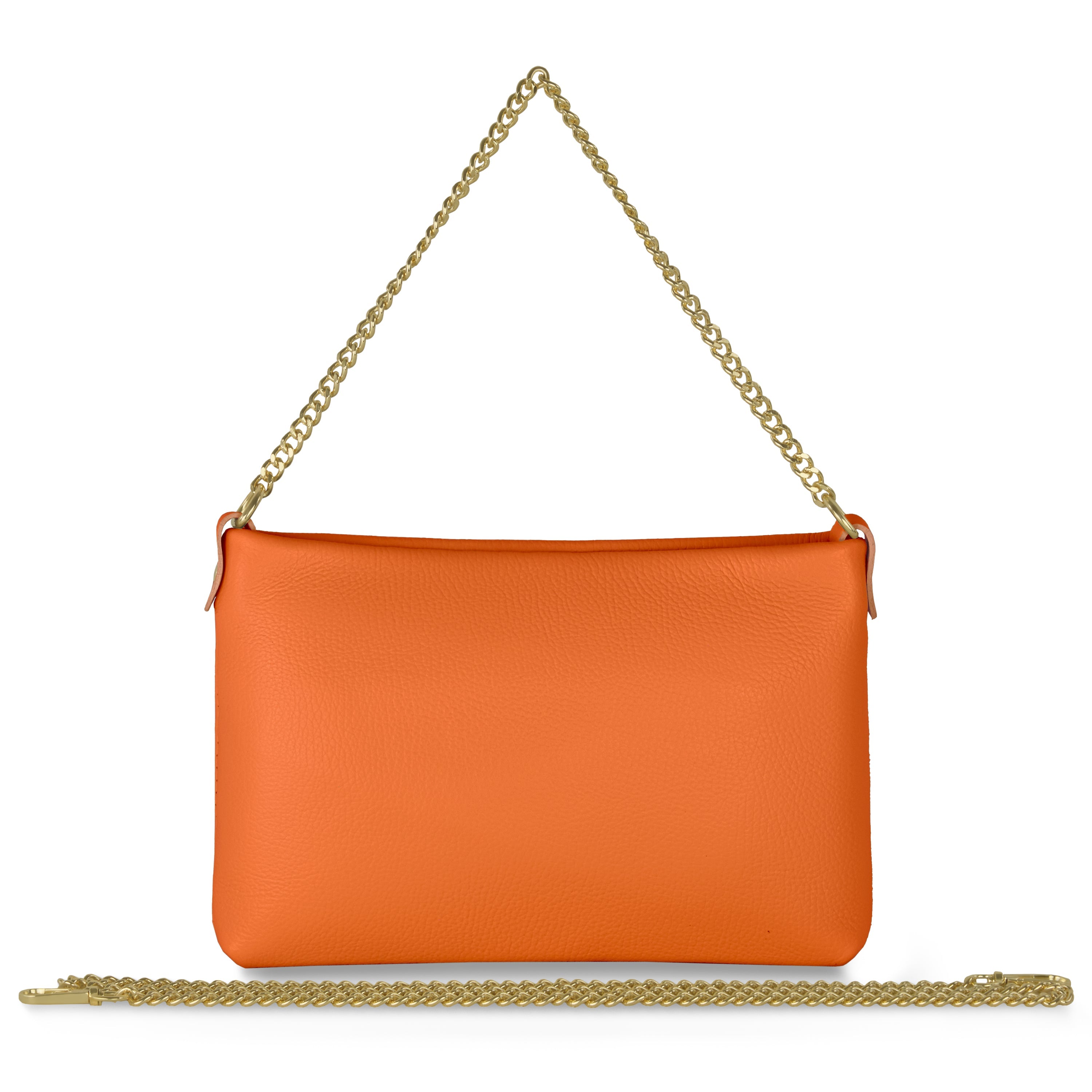 Italian Genuine Calf Leather Crossbody Bag with Gold Chain Strap