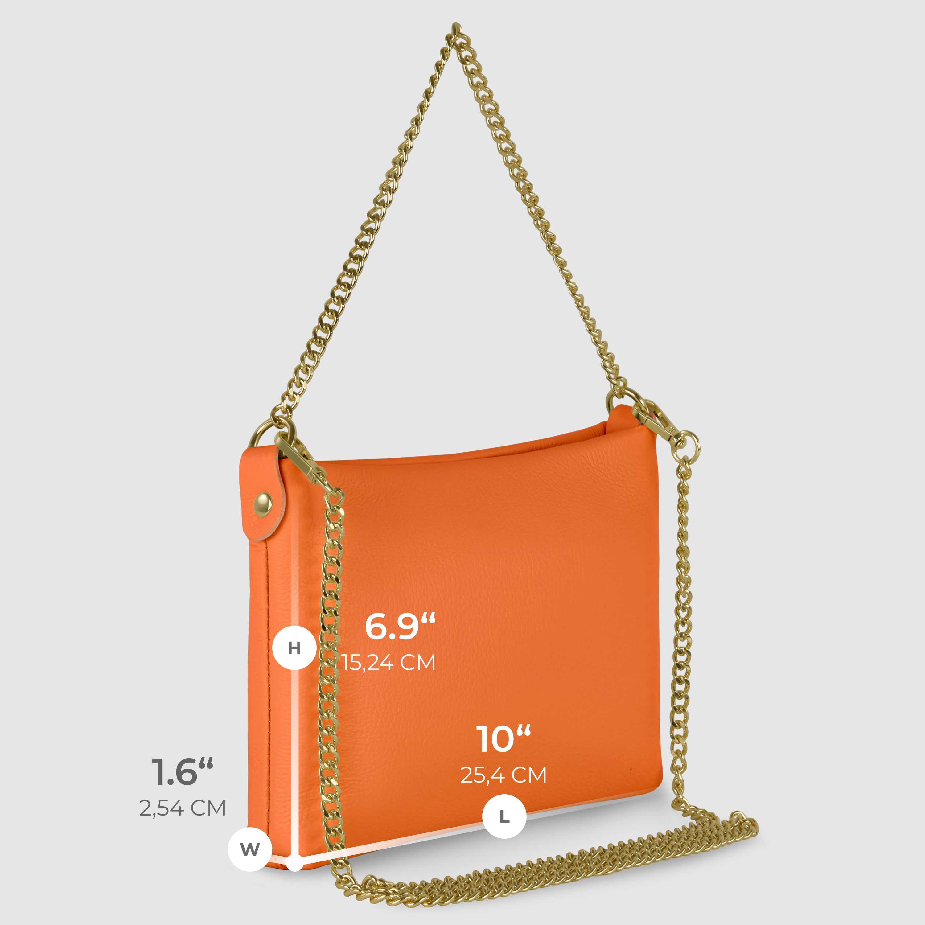 Italian Genuine Calf Leather Crossbody Bag with Gold Chain Strap