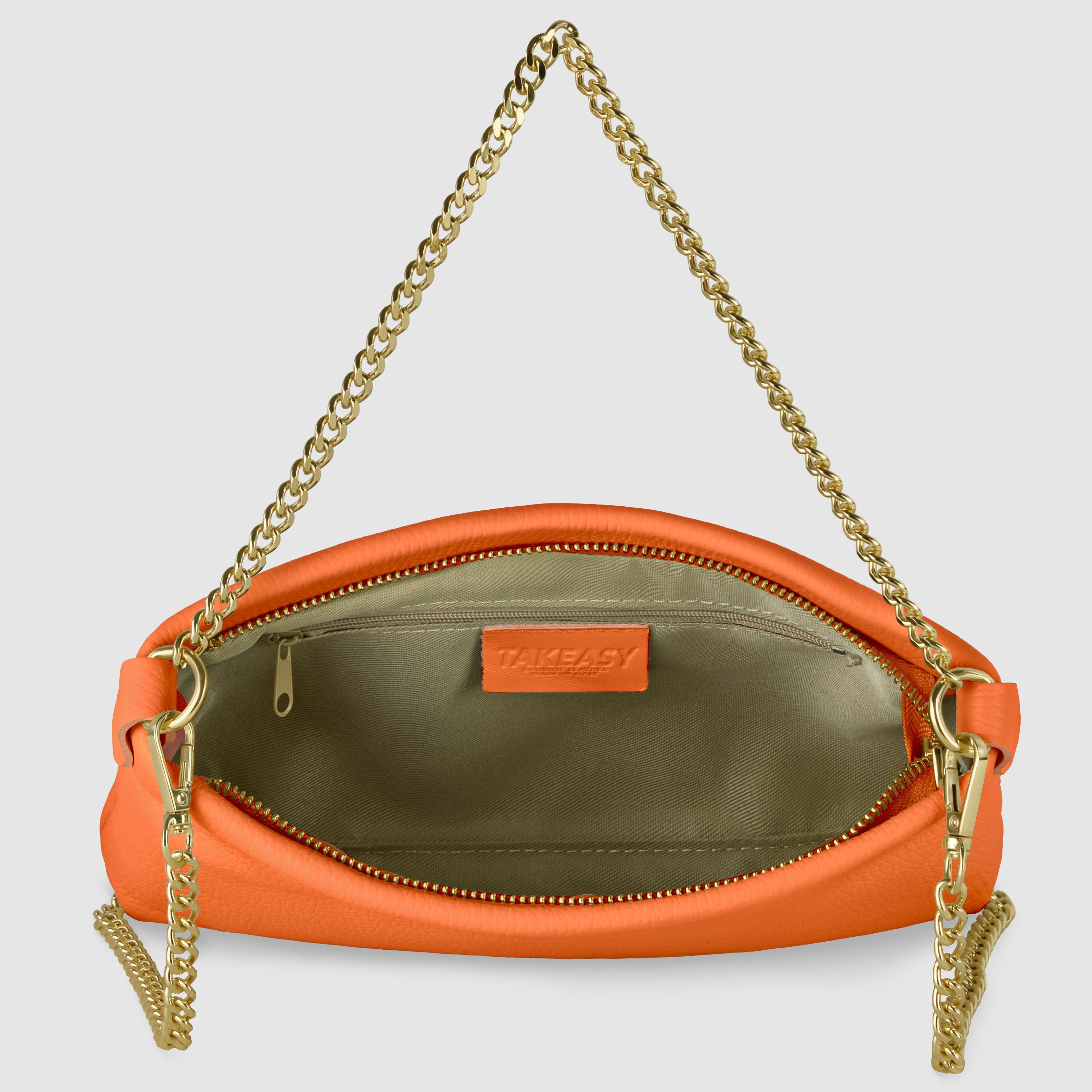 Italian Genuine Calf Leather Crossbody Bag with Gold Chain Strap