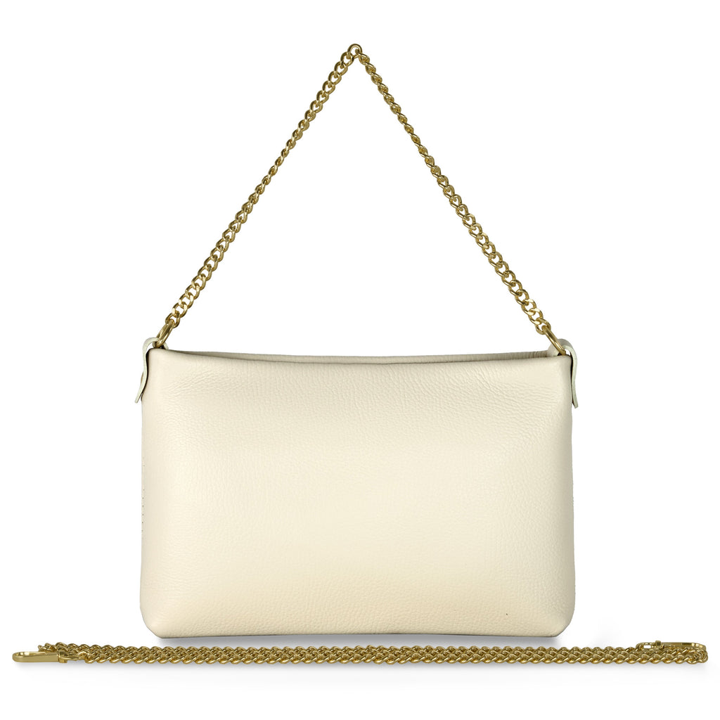 Italian Genuine Calf Leather Crossbody Bag with Gold Chain Strap
