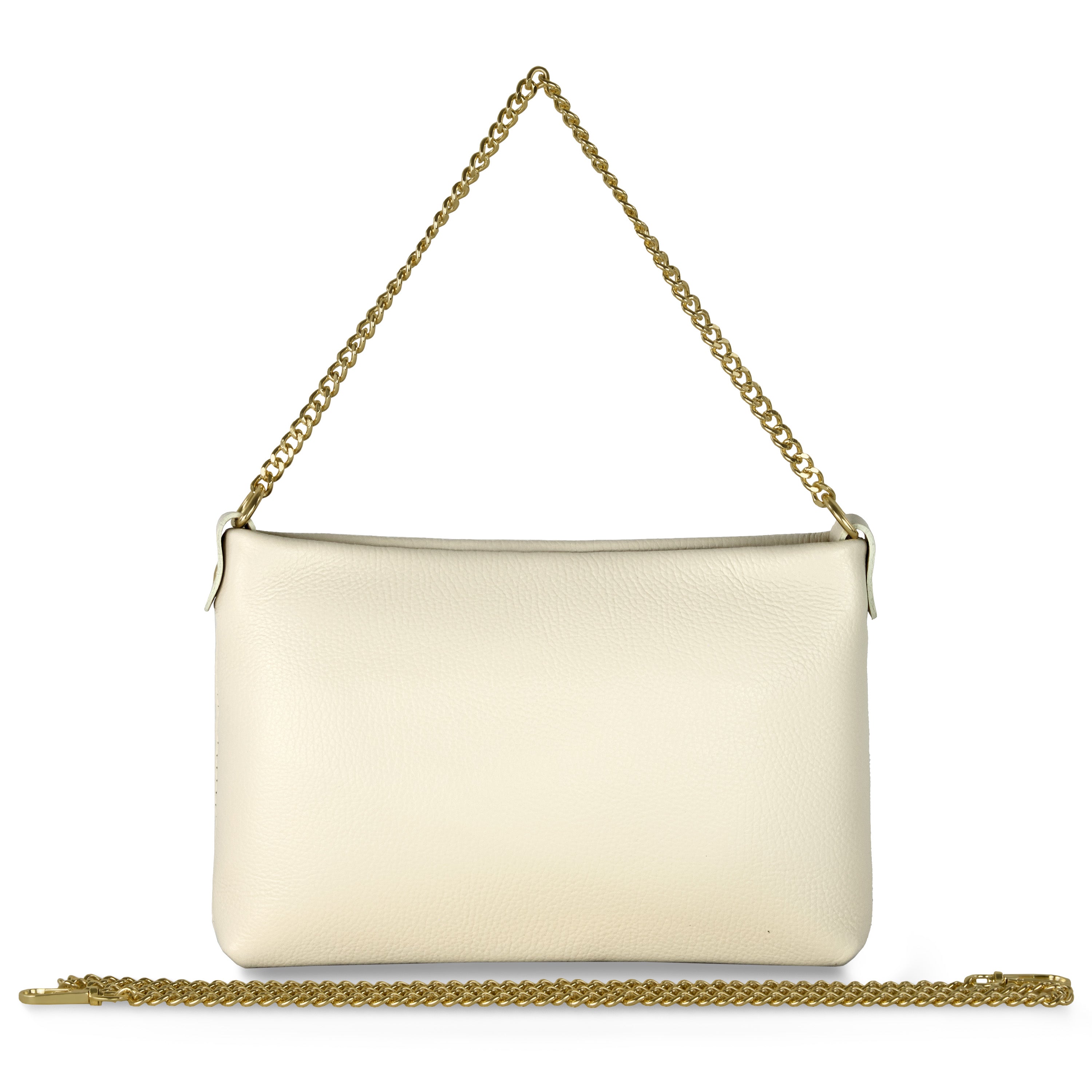 Italian Genuine Calf Leather Crossbody Bag with Gold Chain Strap