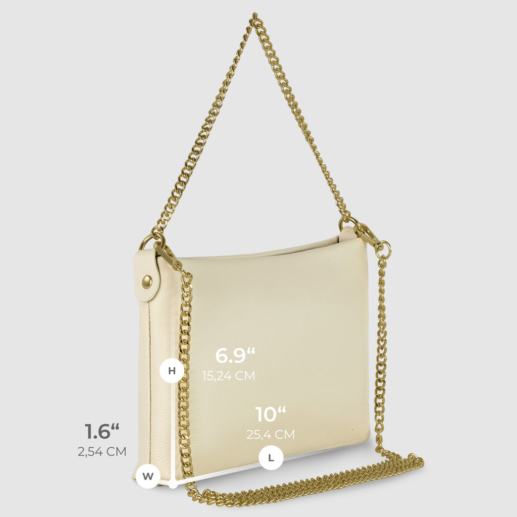 Italian Genuine Calf Leather Crossbody Bag with Gold Chain Strap