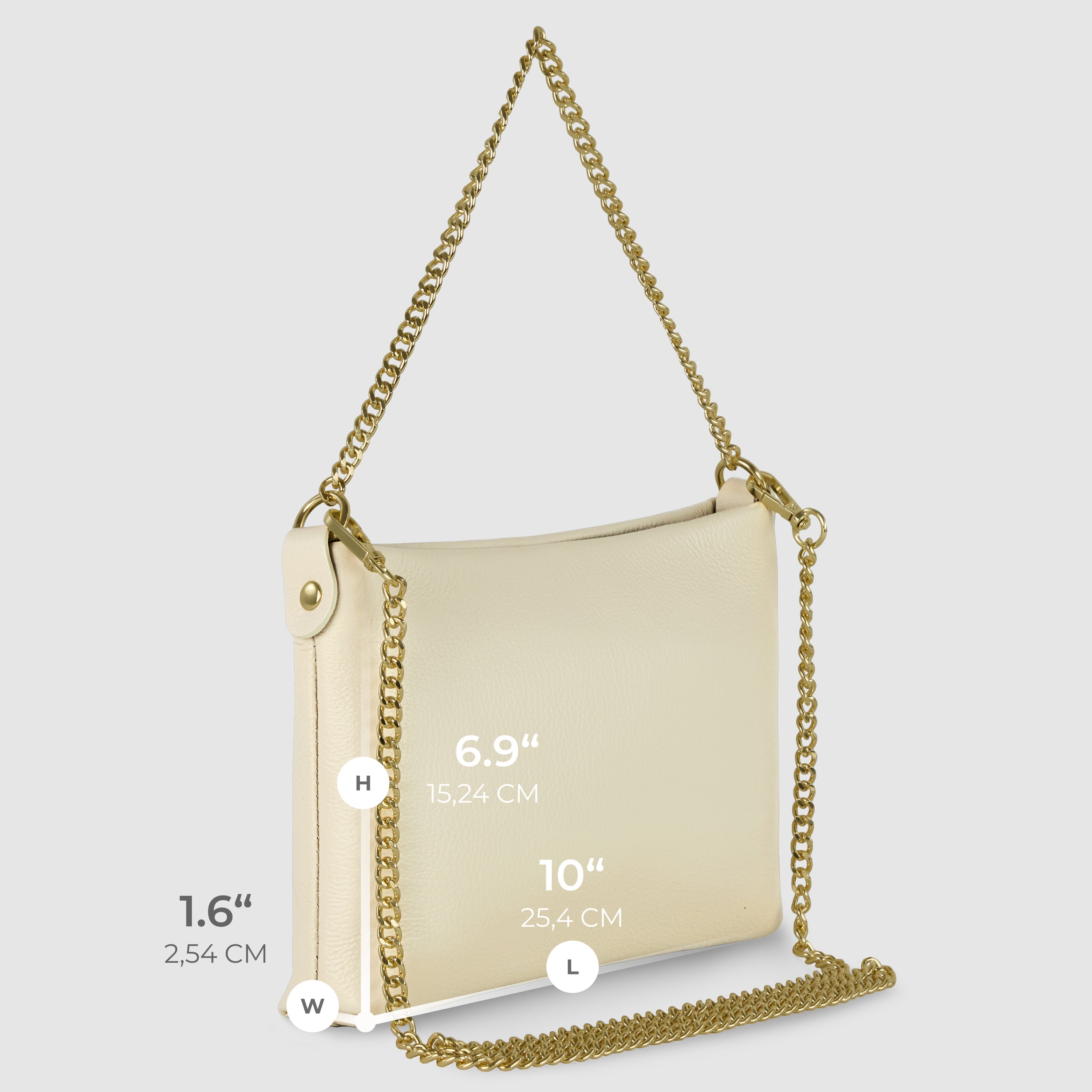 Italian Genuine Calf Leather Crossbody Bag with Gold Chain Strap