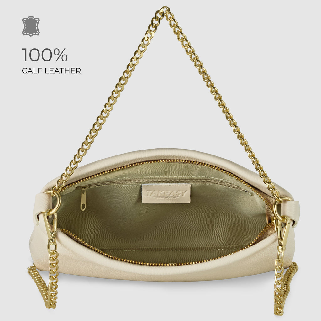 Italian Genuine Calf Leather Crossbody Bag with Gold Chain Strap