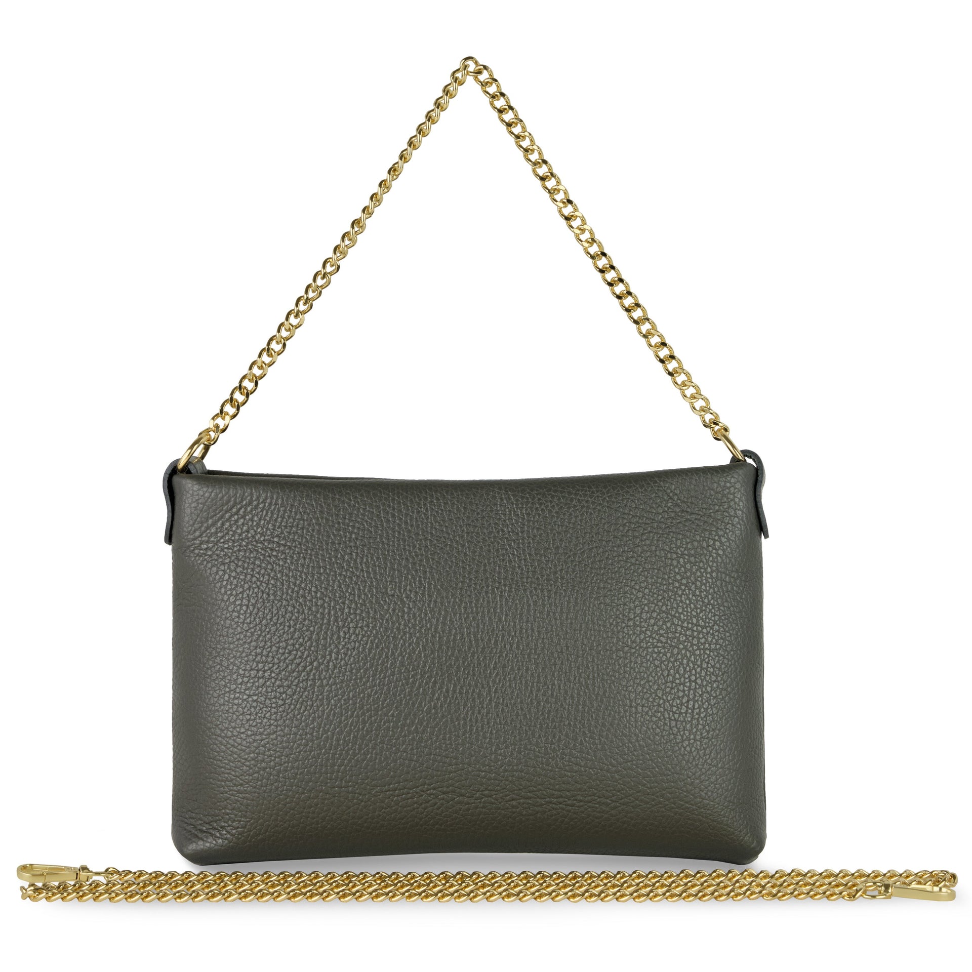 Italian genuine calf leather crossbody bag in black with gold chain strap