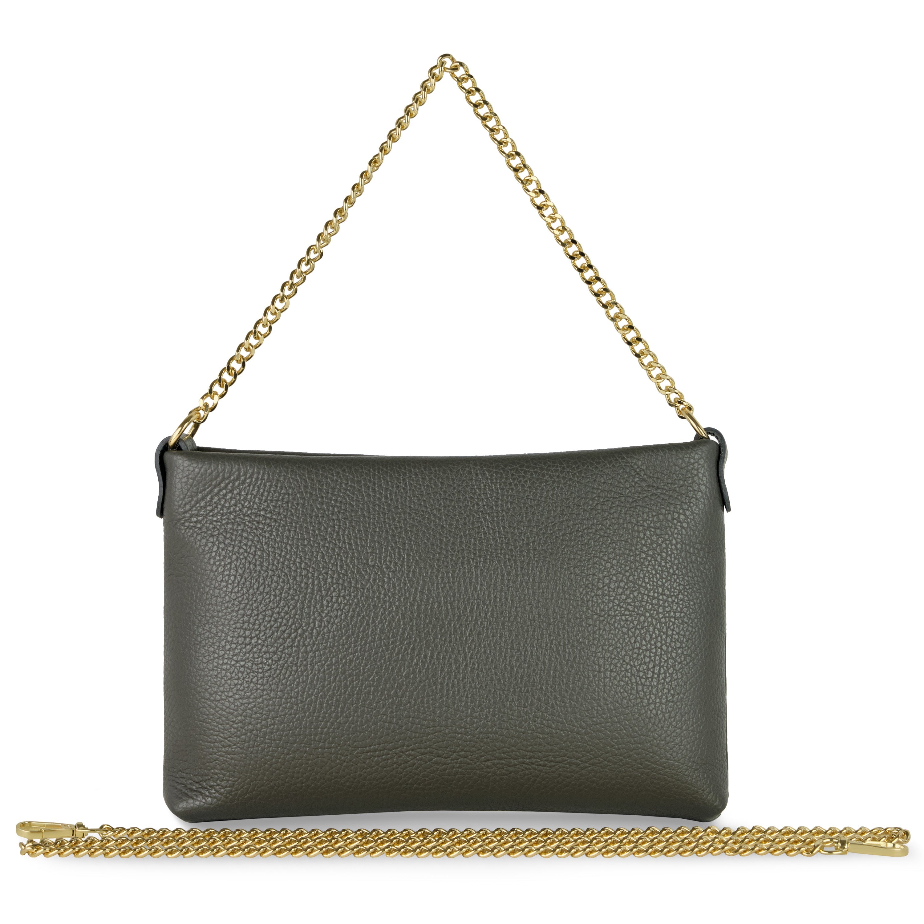 Italian genuine calf leather crossbody bag in black with gold chain strap