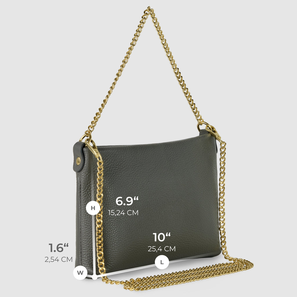 Italian Genuine Calf Leather Crossbody Bag with Gold Chain Strap