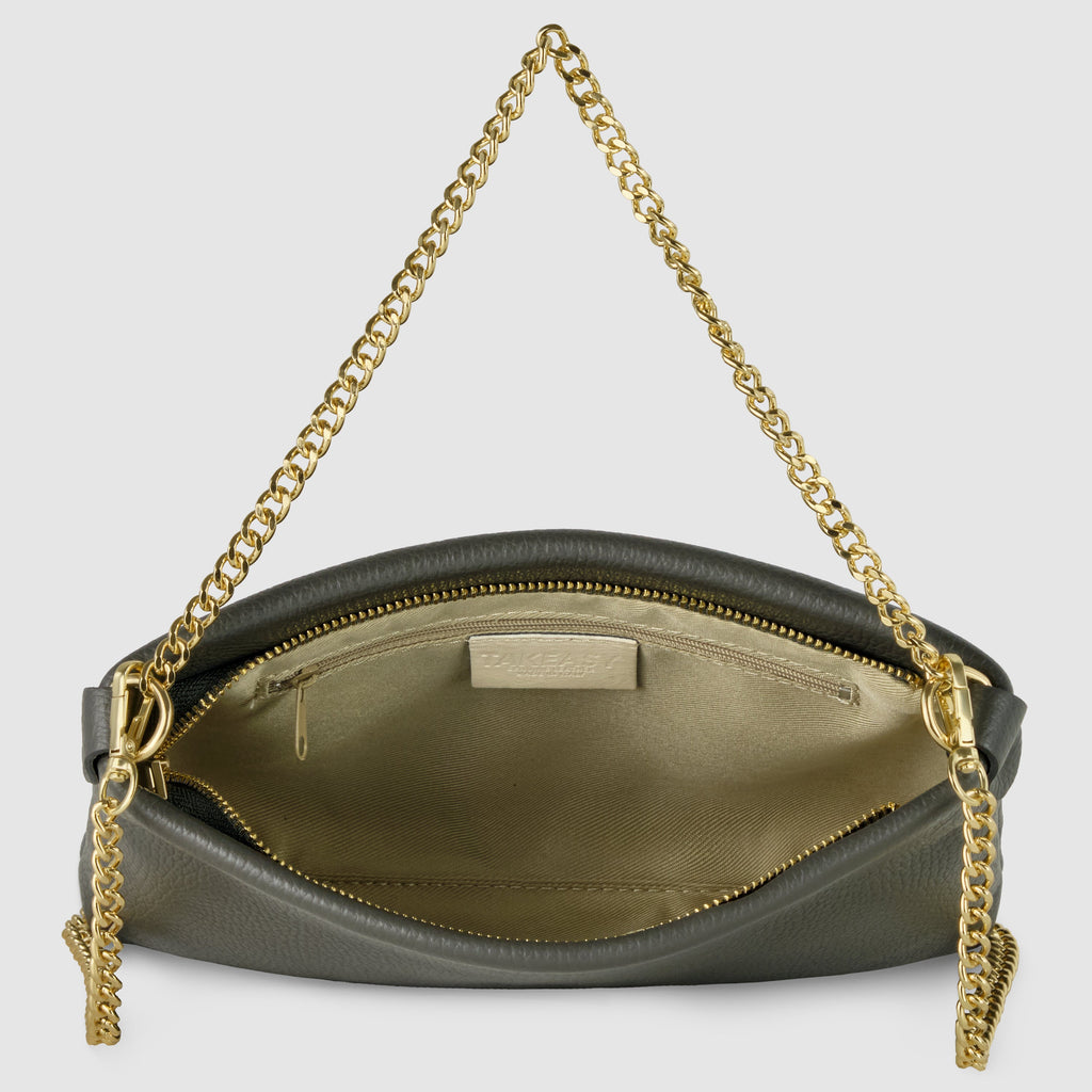 Italian Genuine Calf Leather Crossbody Bag with Gold Chain Strap