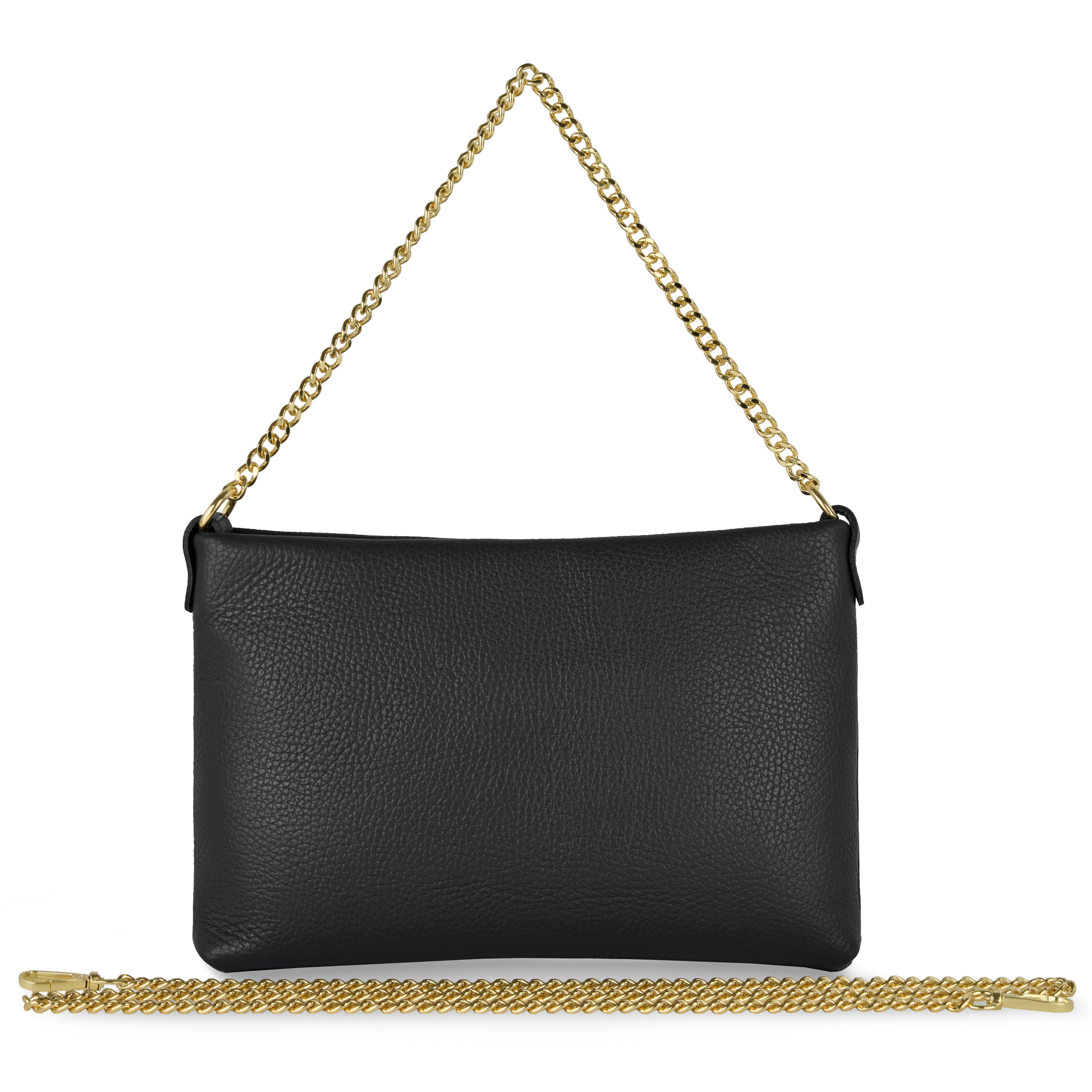 Italian Genuine Calf Leather Crossbody Bag with Gold Chain Strap