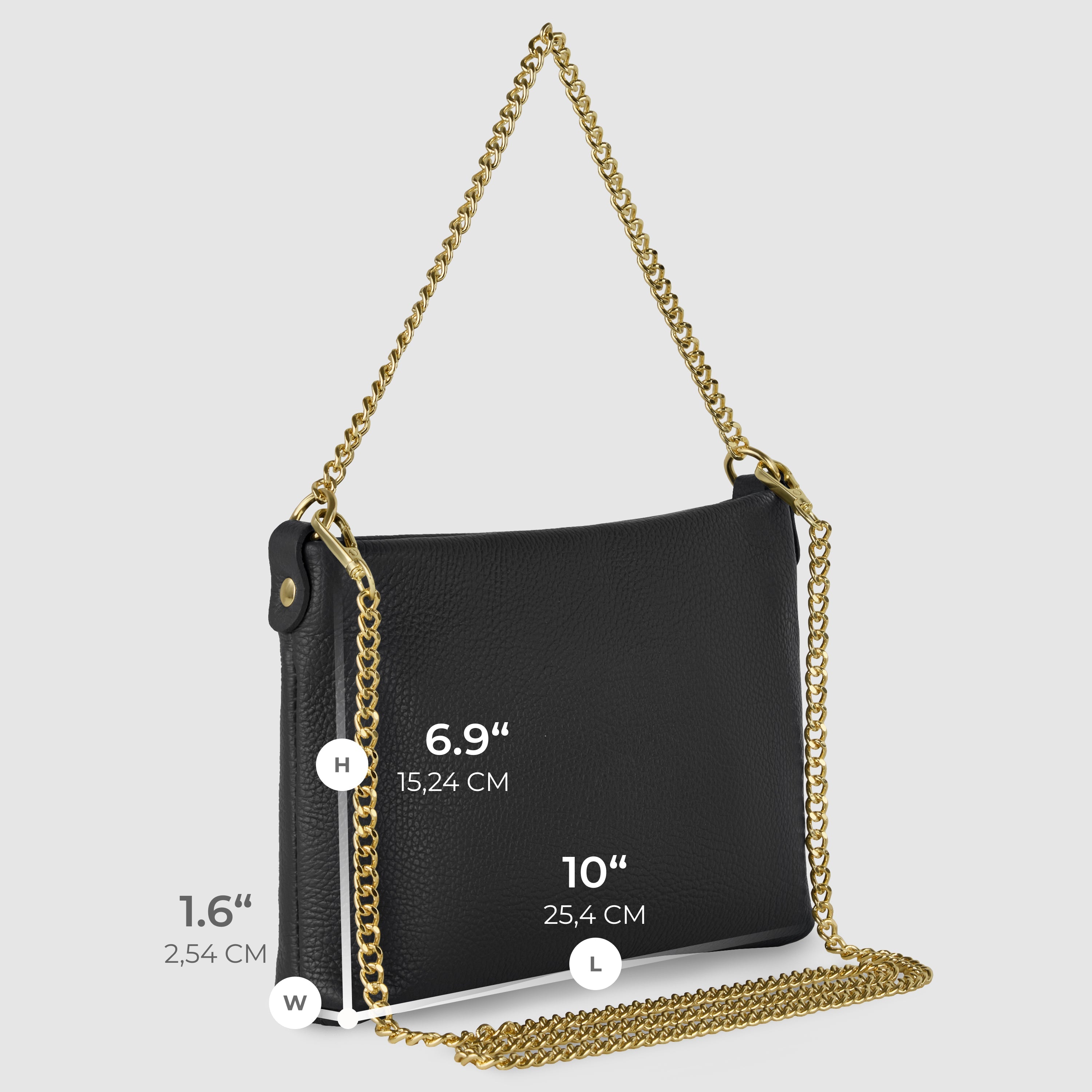 Italian Genuine Calf Leather Crossbody Bag with Gold Chain Strap