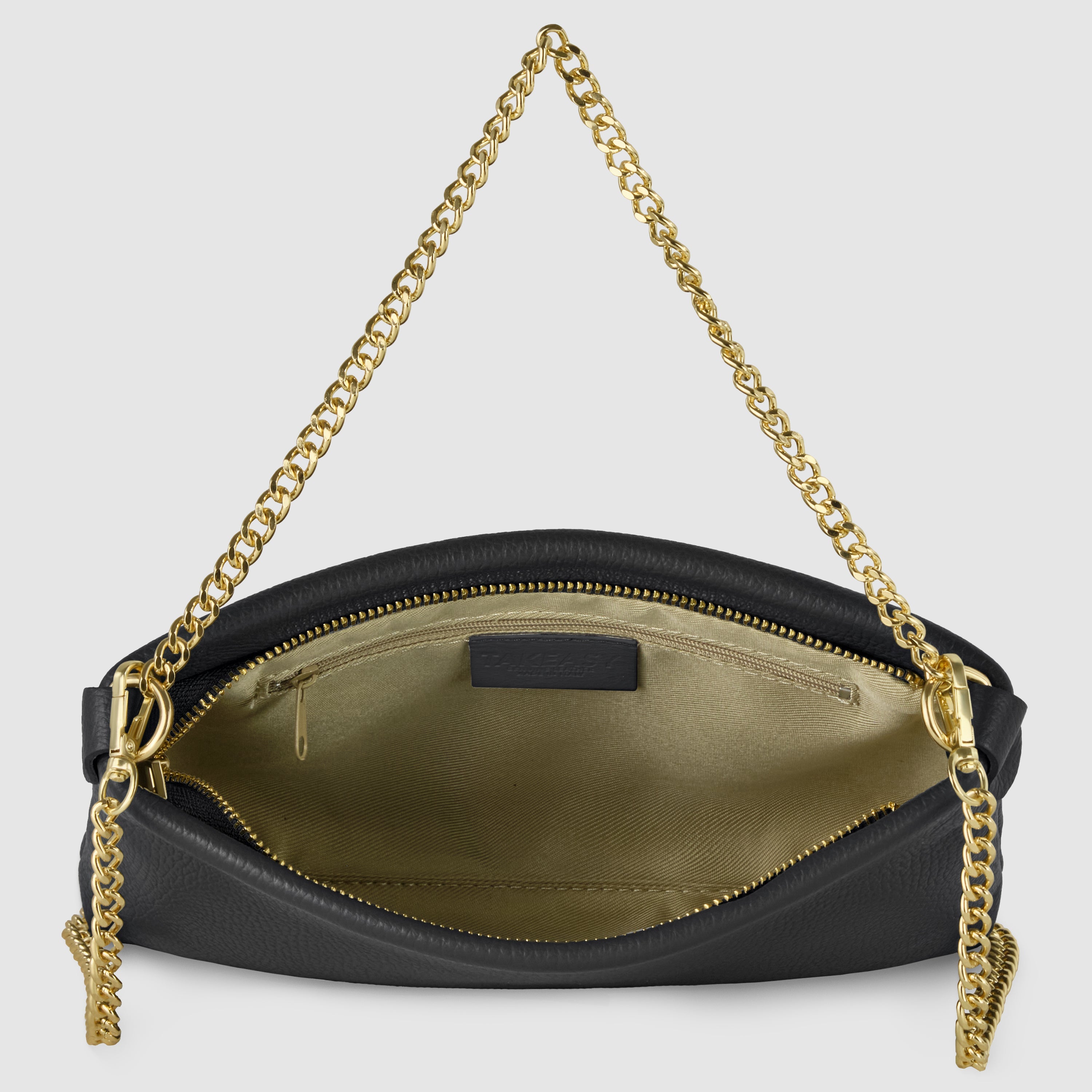 Italian Genuine Calf Leather Crossbody Bag with Gold Chain Strap