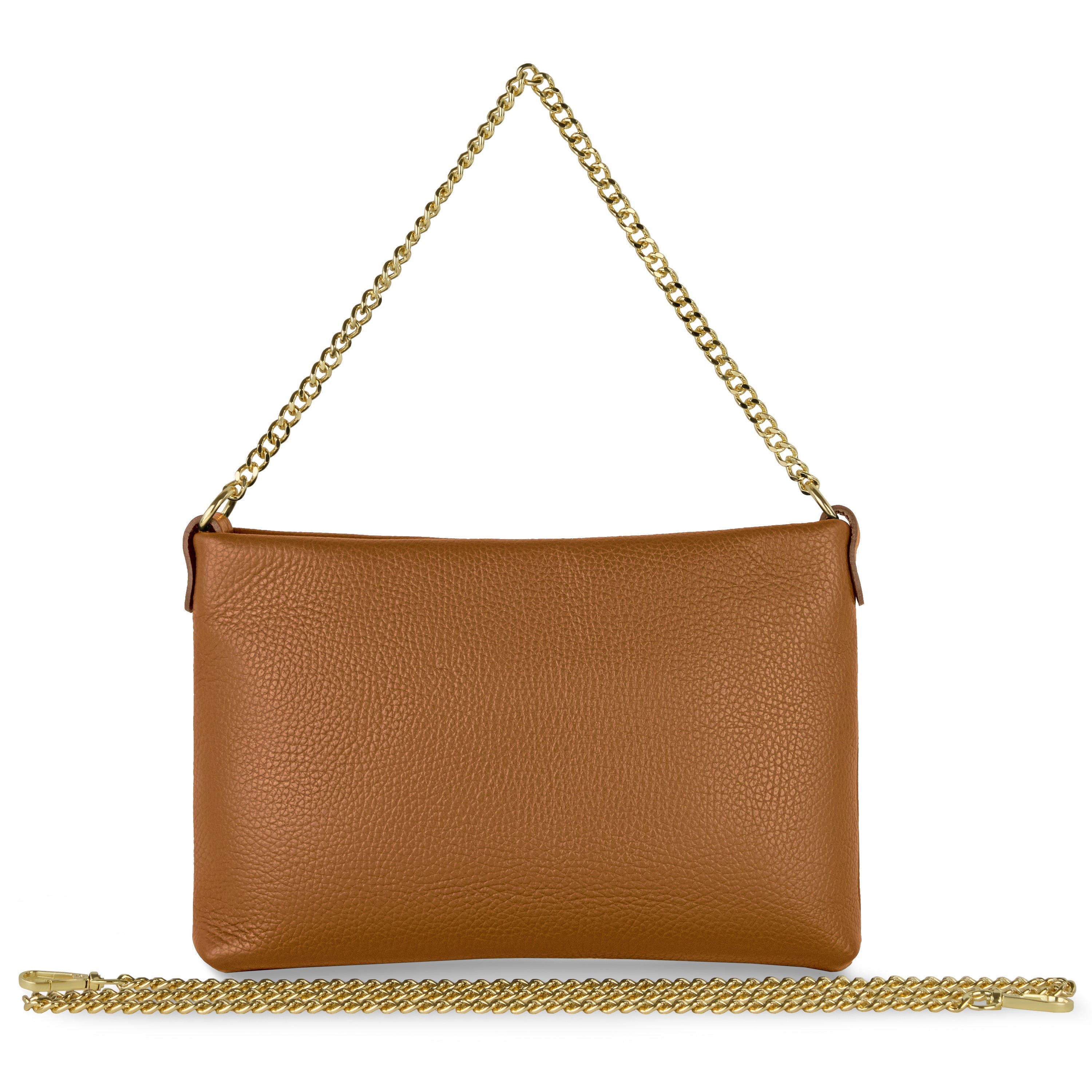 Italian Genuine Calf Leather Crossbody Bag with Gold Chain Strap