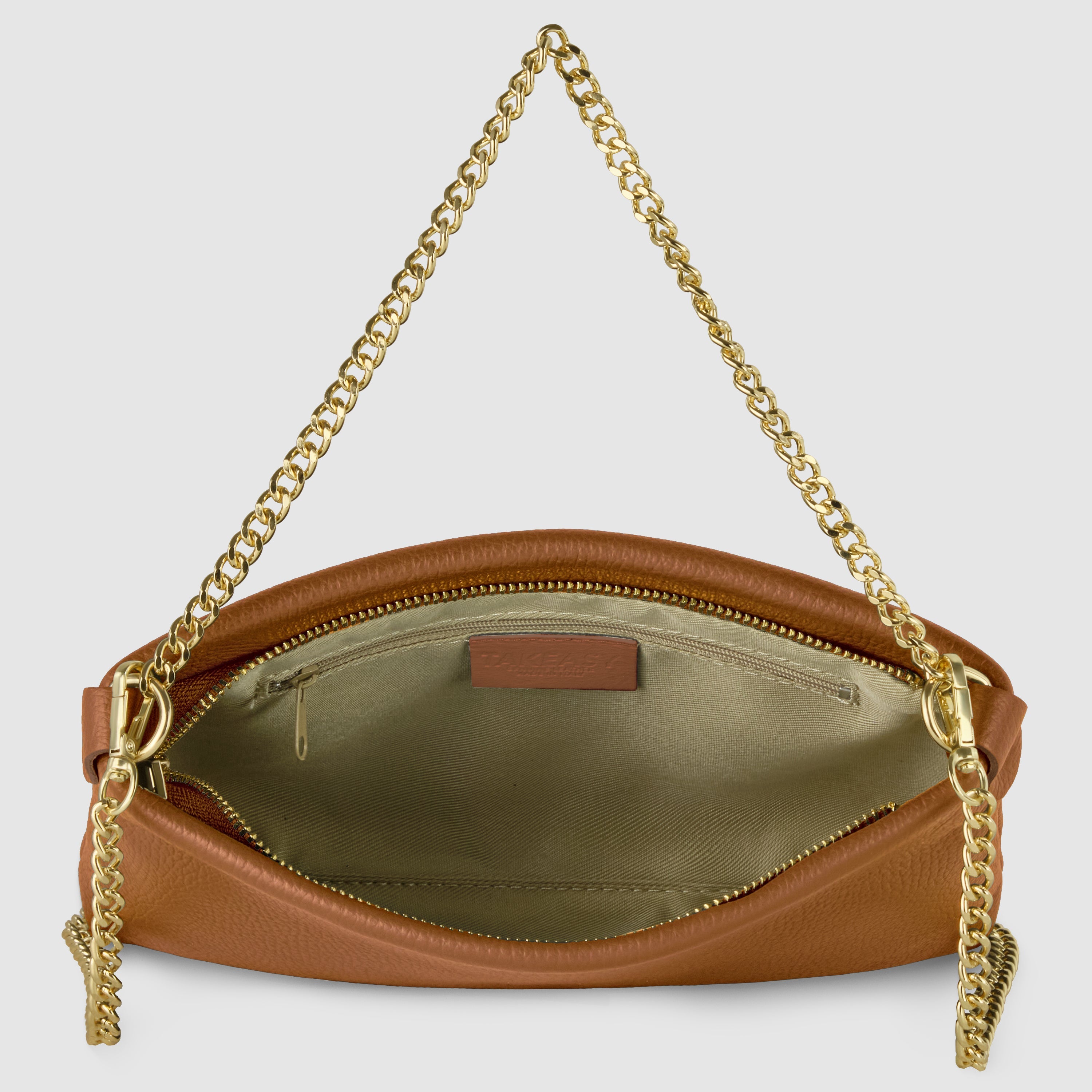 Italian Genuine Calf Leather Crossbody Bag with Gold Chain Strap