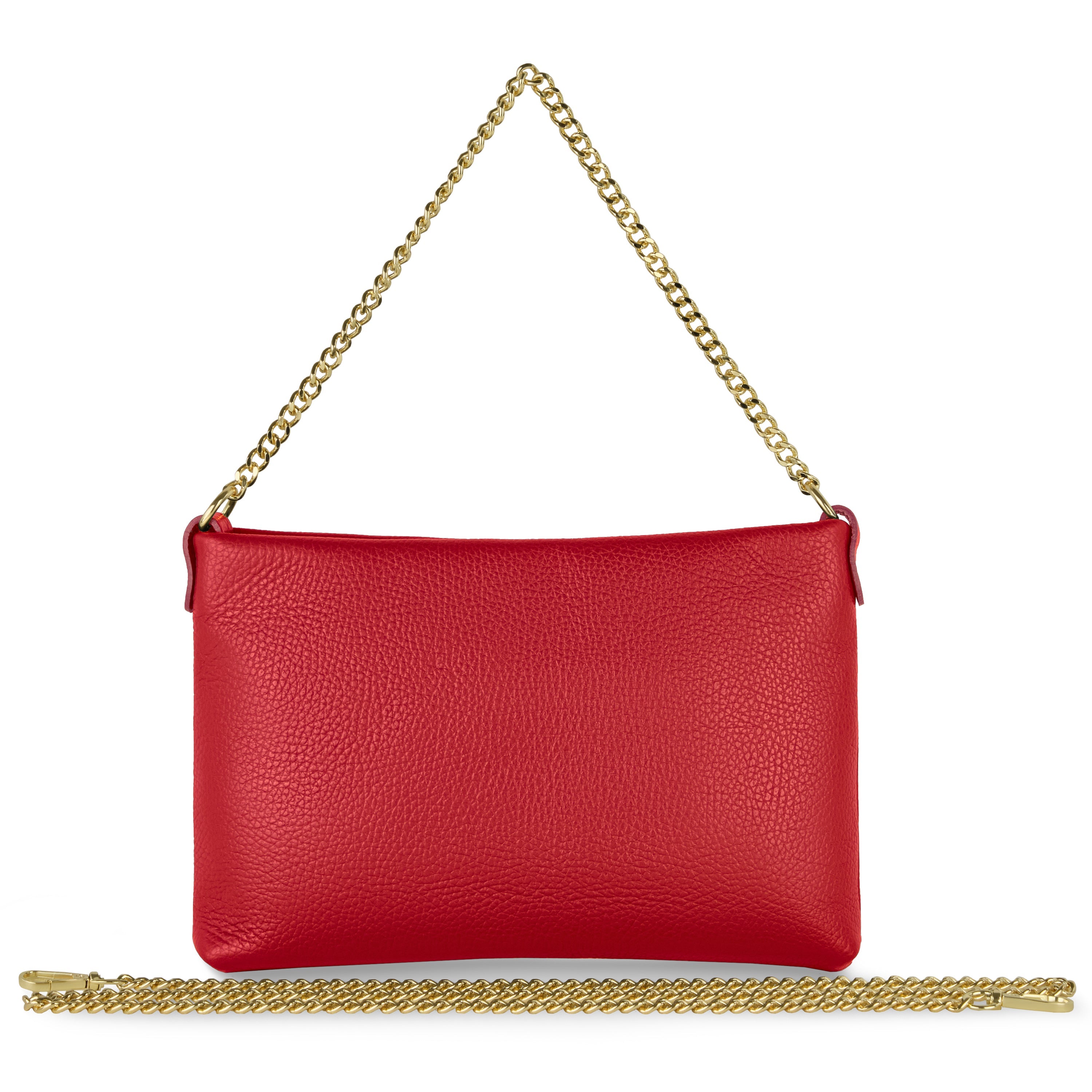 Italian Genuine Calf Leather Crossbody Bag with Gold Chain Strap