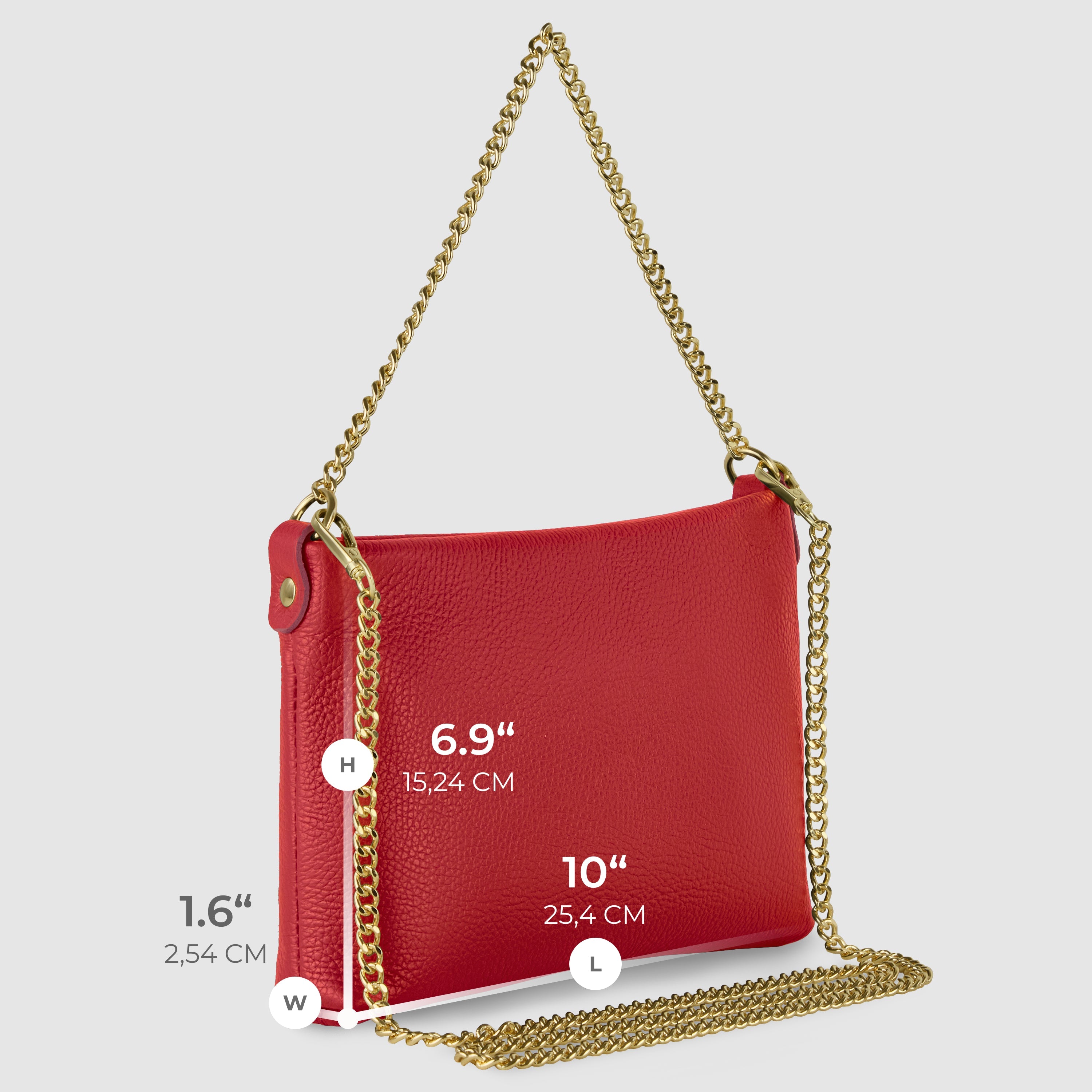 Italian Genuine Calf Leather Crossbody Bag with Gold Chain Strap