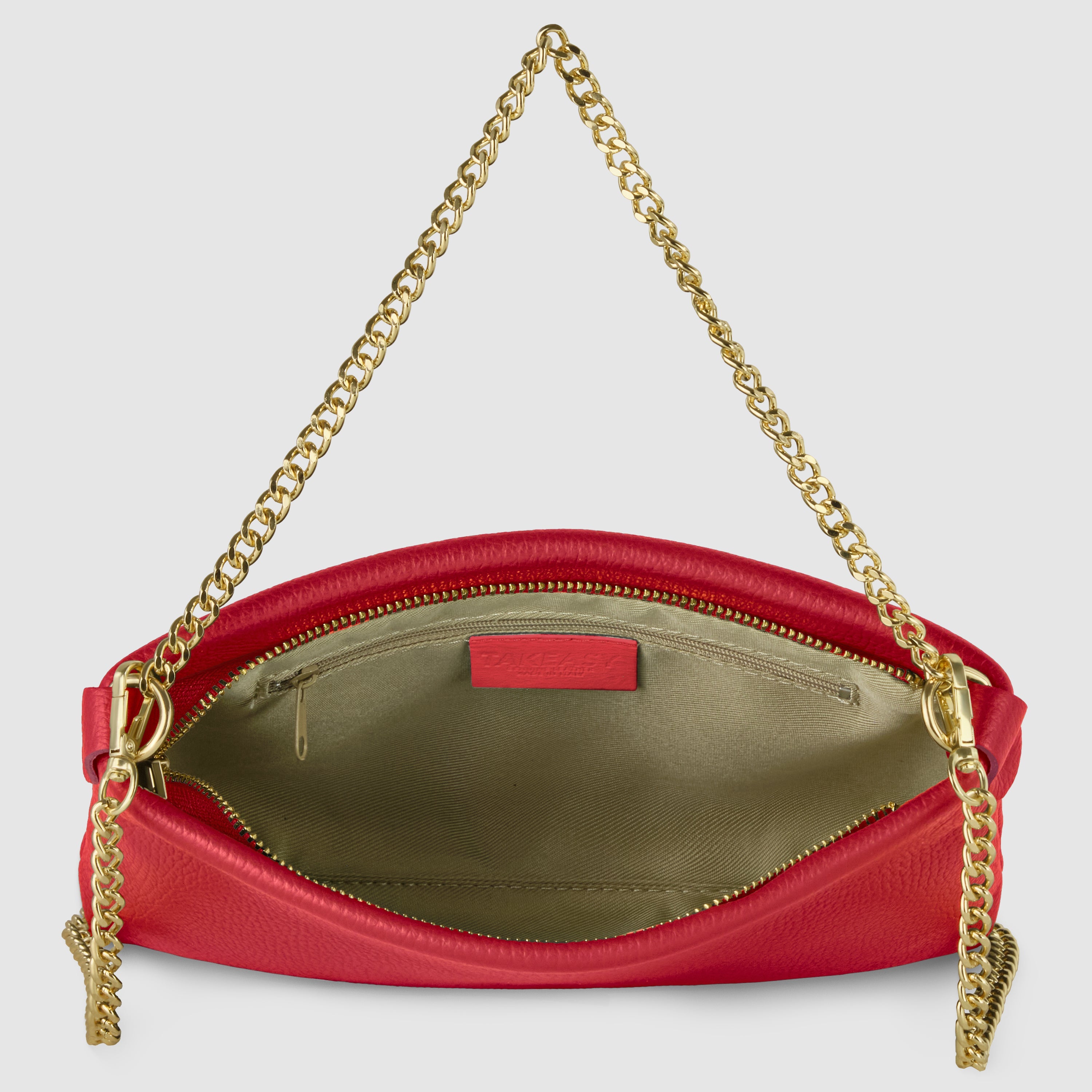 Italian Genuine Calf Leather Crossbody Bag with Gold Chain Strap