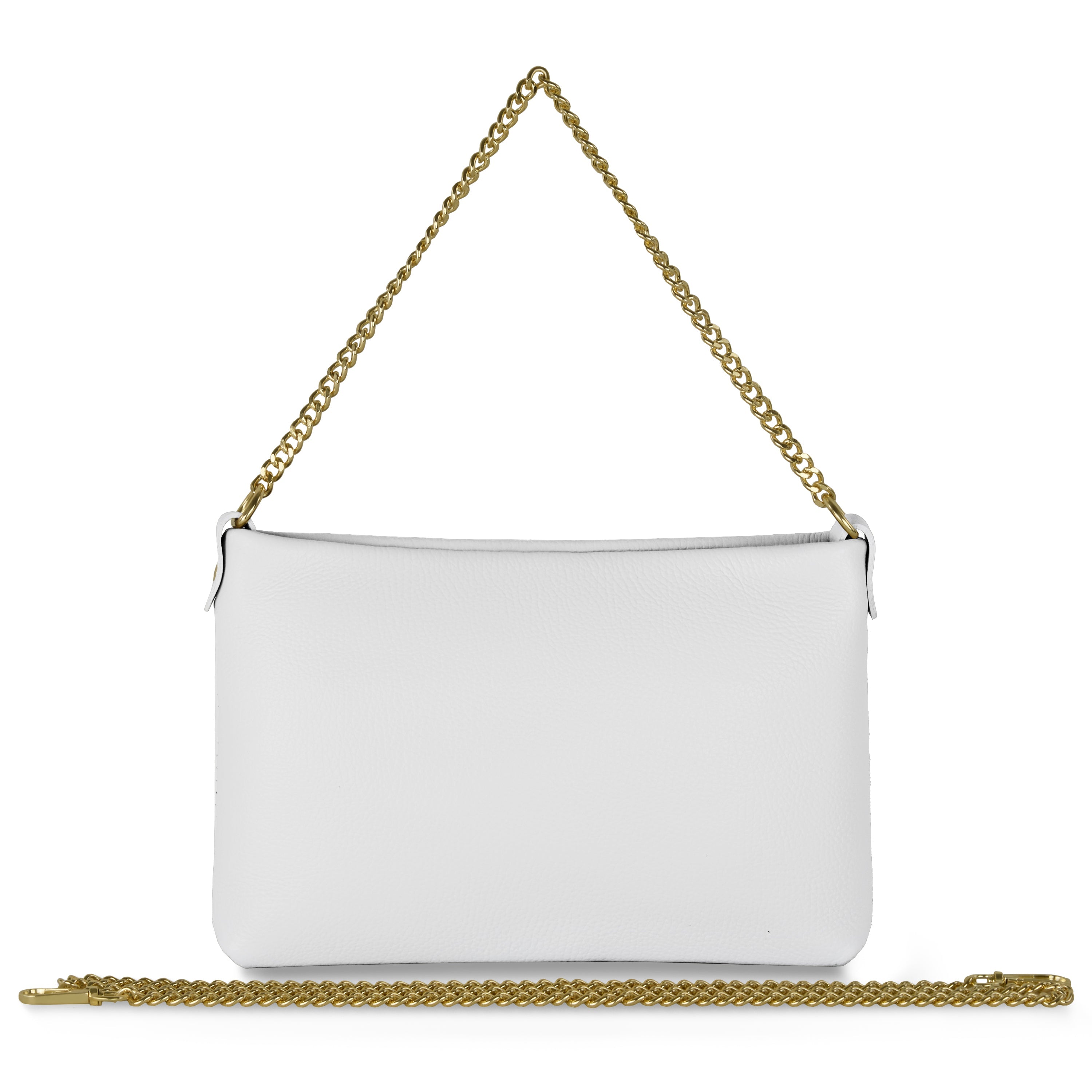 Italian Genuine Calf Leather Crossbody Bag with Gold Chain Strap