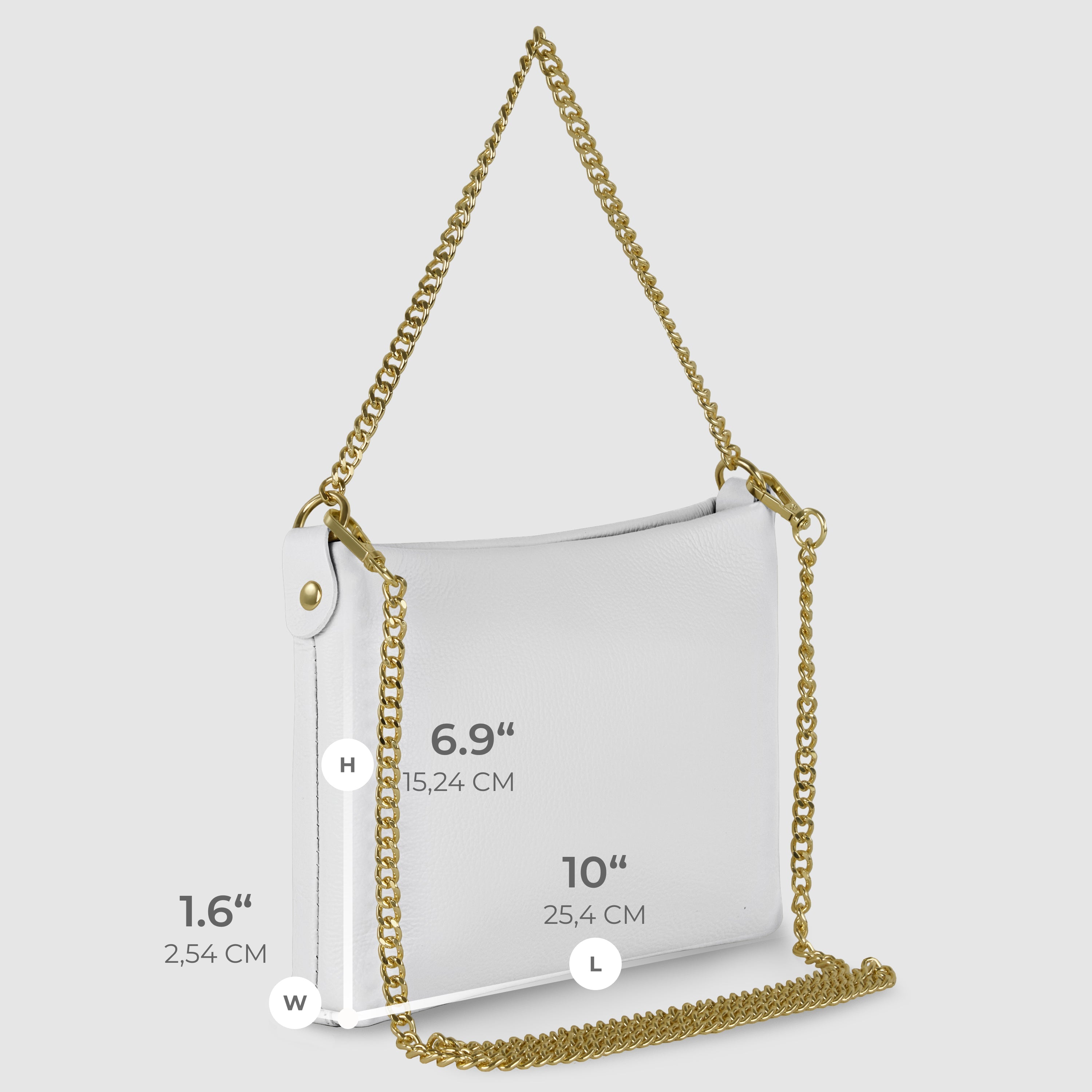 Italian Genuine Calf Leather Crossbody Bag with Gold Chain Strap