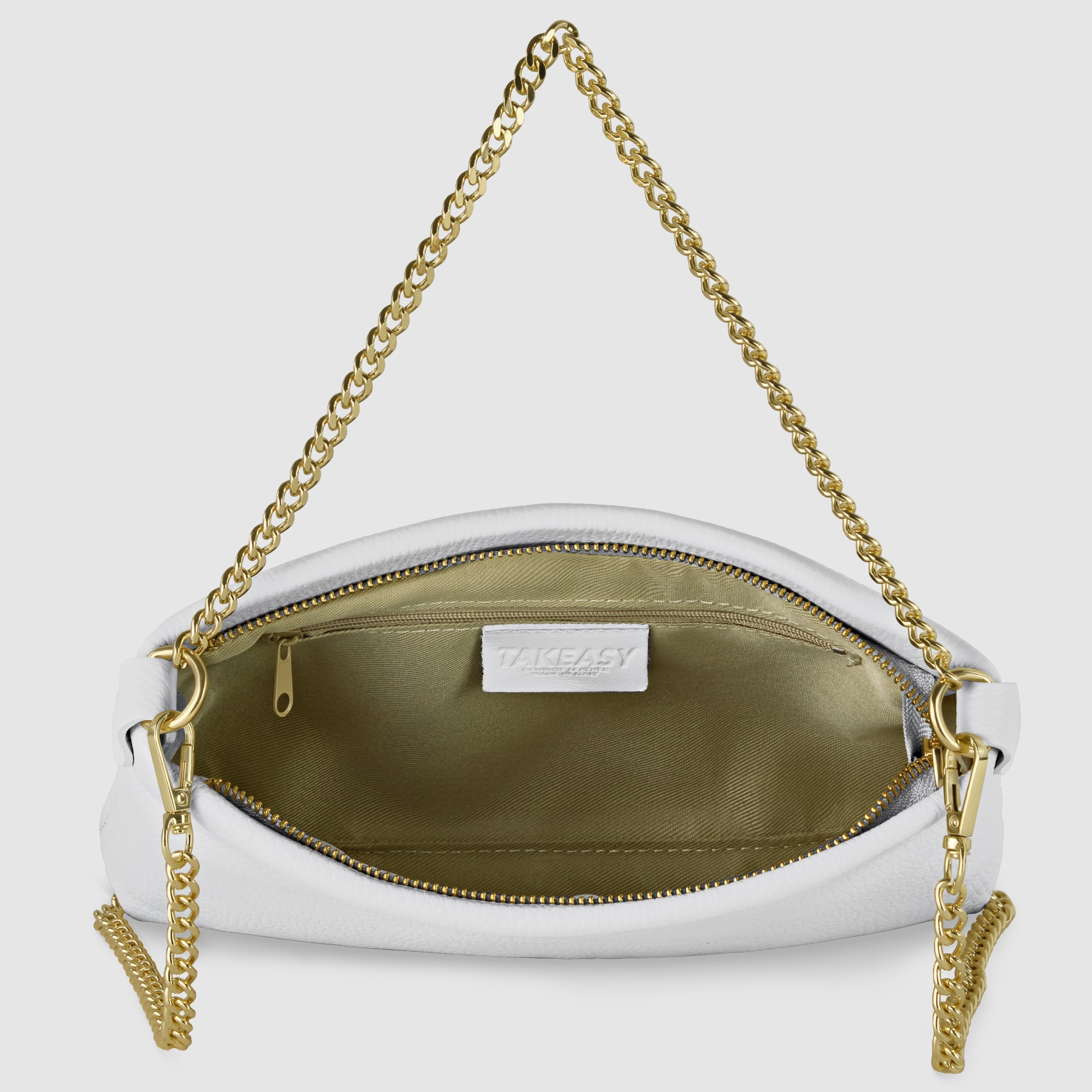 Italian Genuine Calf Leather Crossbody Bag with Gold Chain Strap