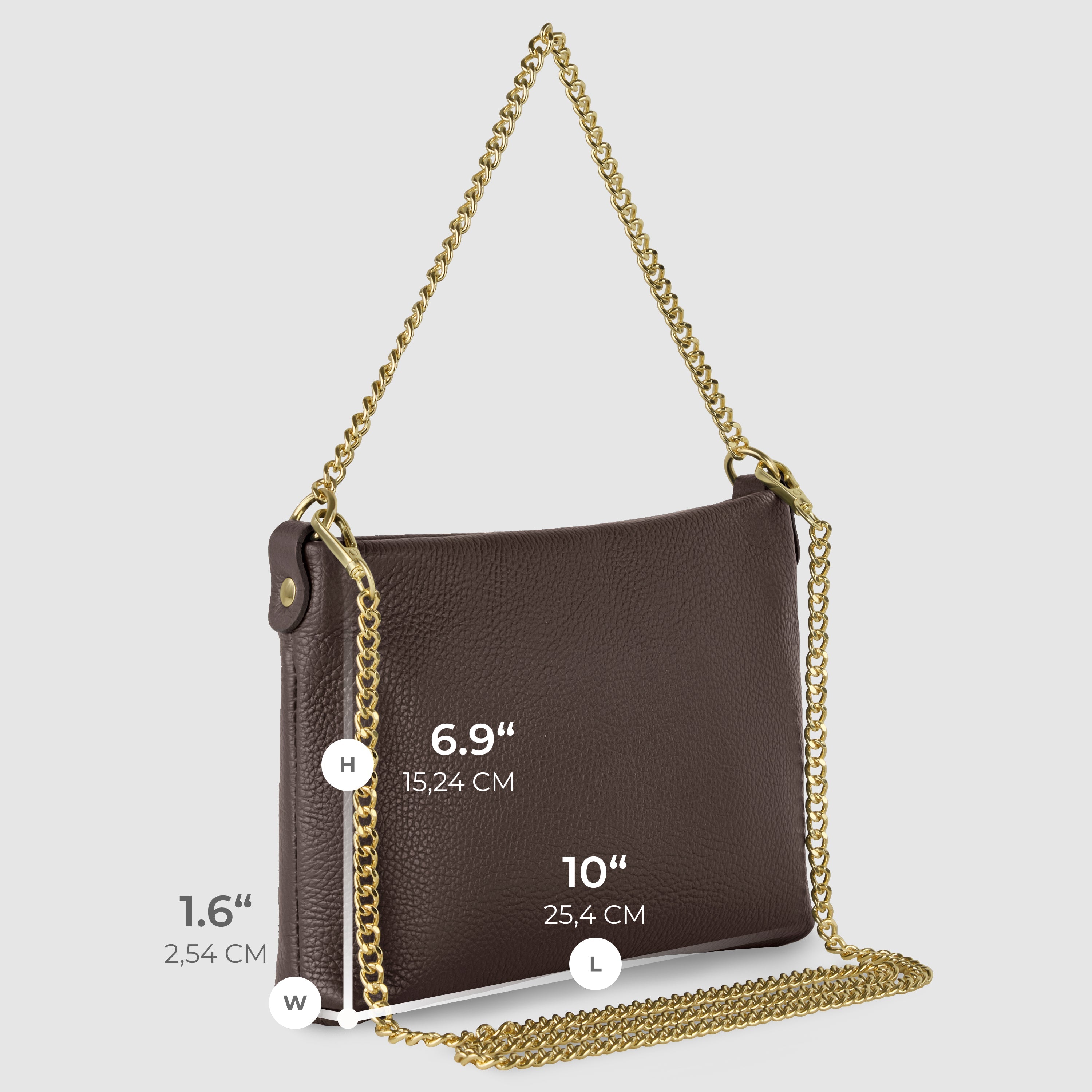 Italian Genuine Calf Leather Crossbody Bag with Gold Chain Strap