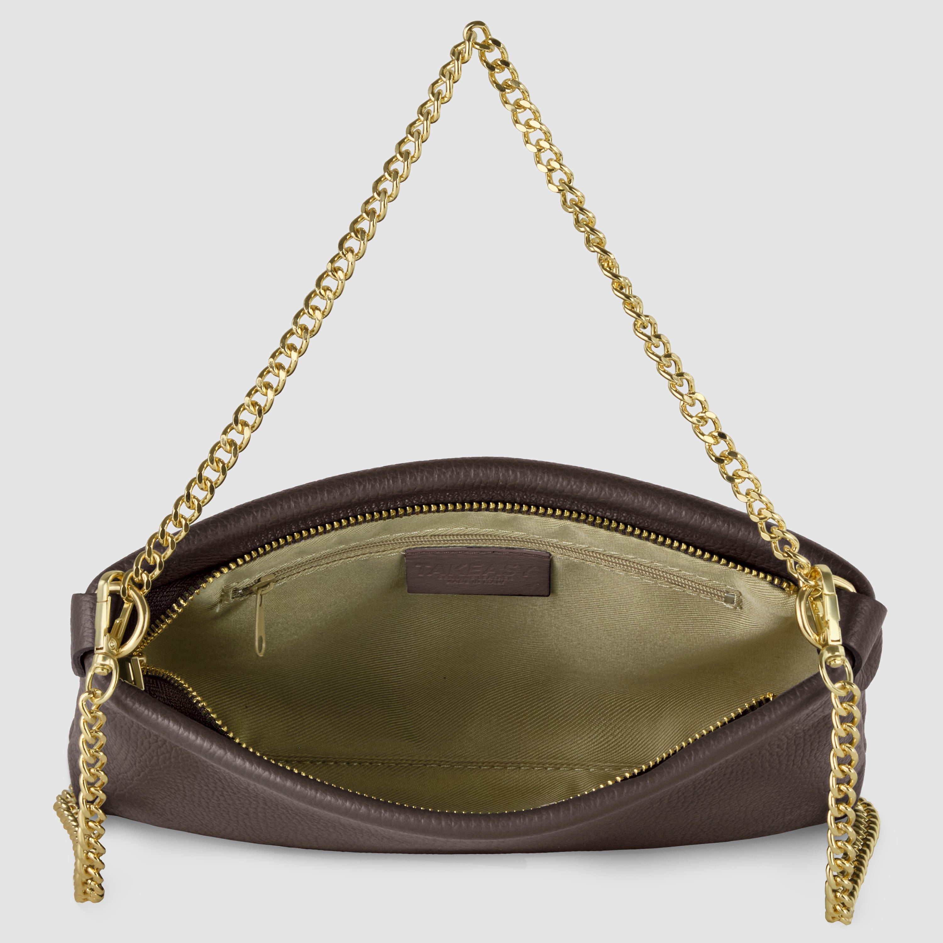 Italian Genuine Calf Leather Crossbody Bag with Gold Chain Strap
