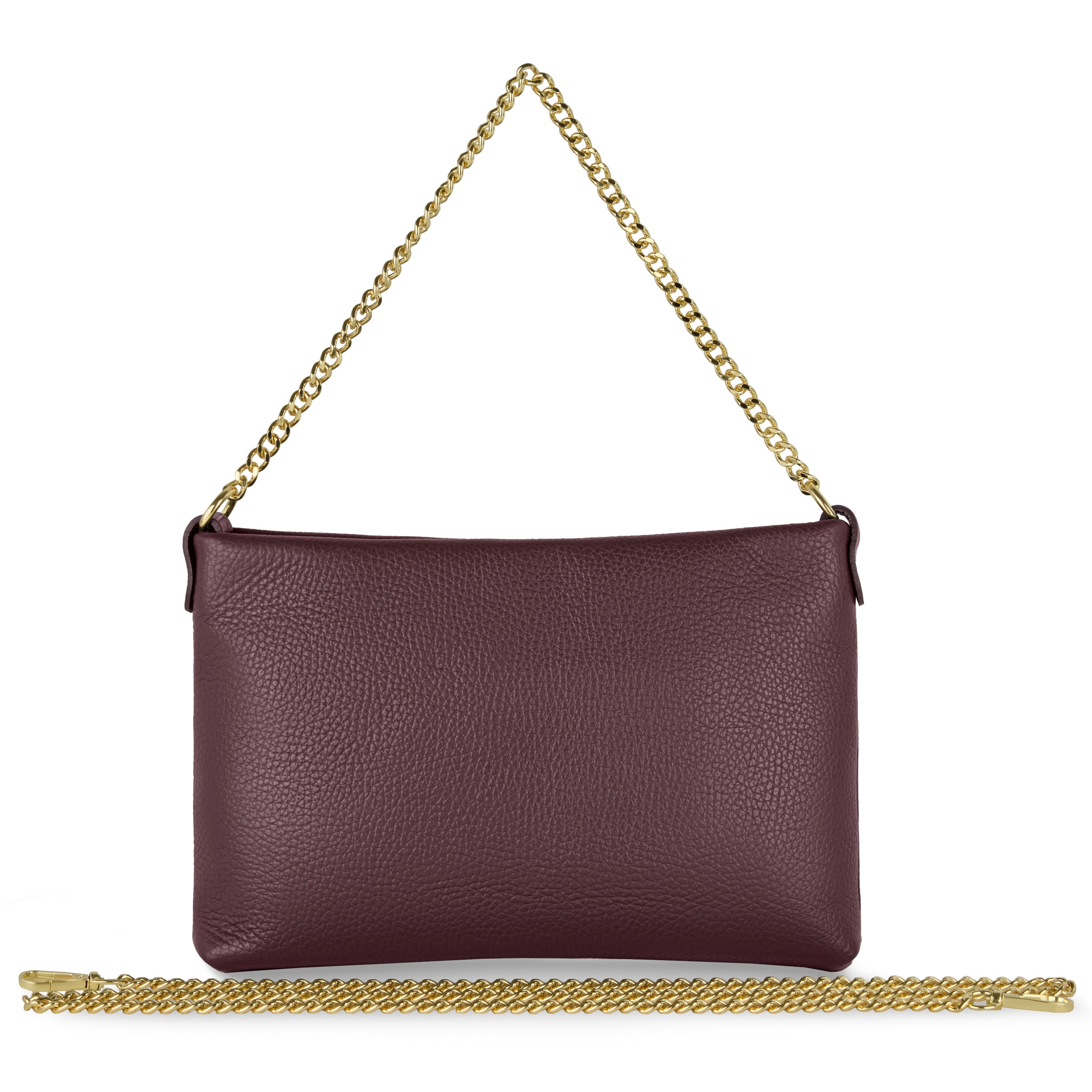 Italian Genuine Calf Leather Crossbody Bag with Gold Chain Strap