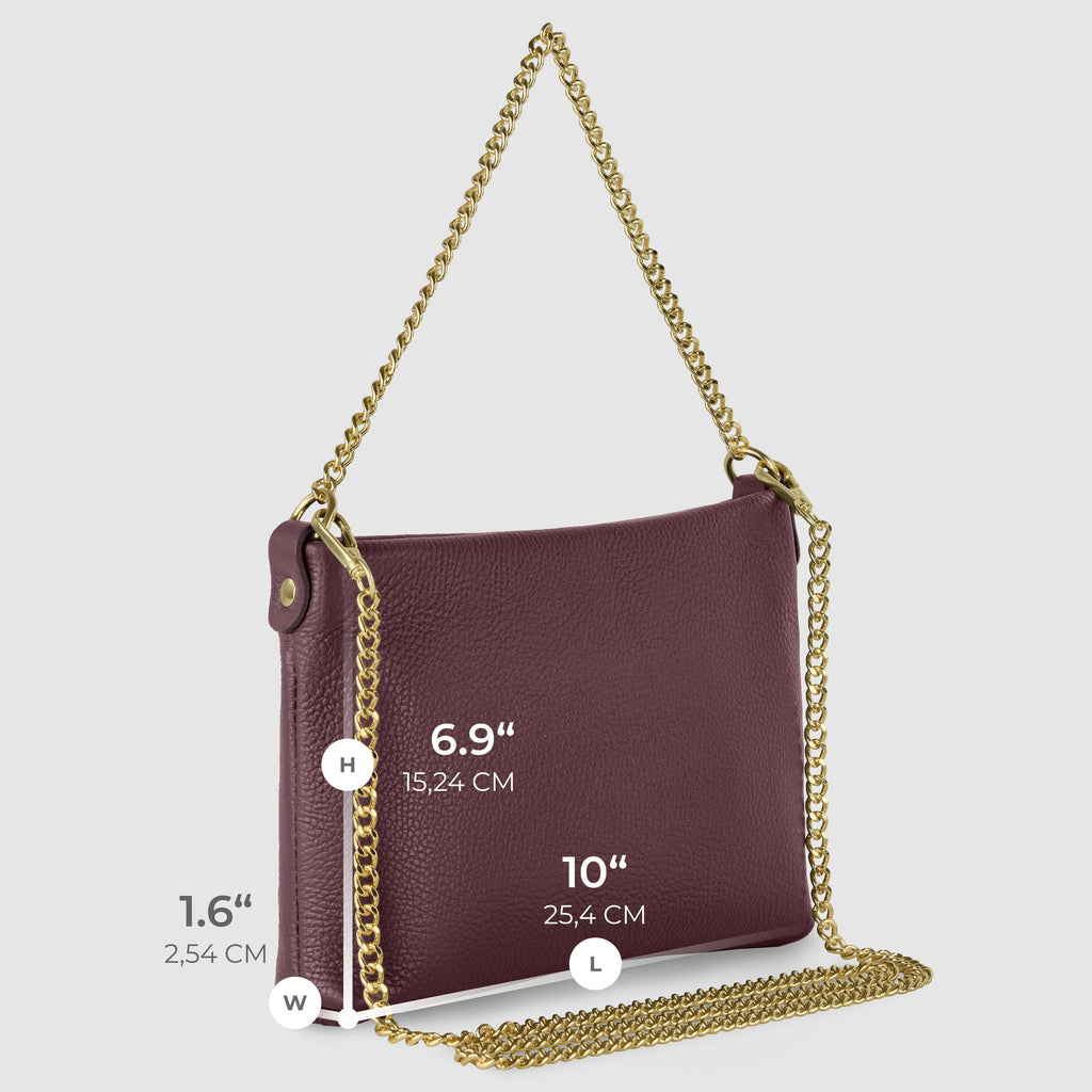 Italian Genuine Calf Leather Crossbody Bag with Gold Chain Strap
