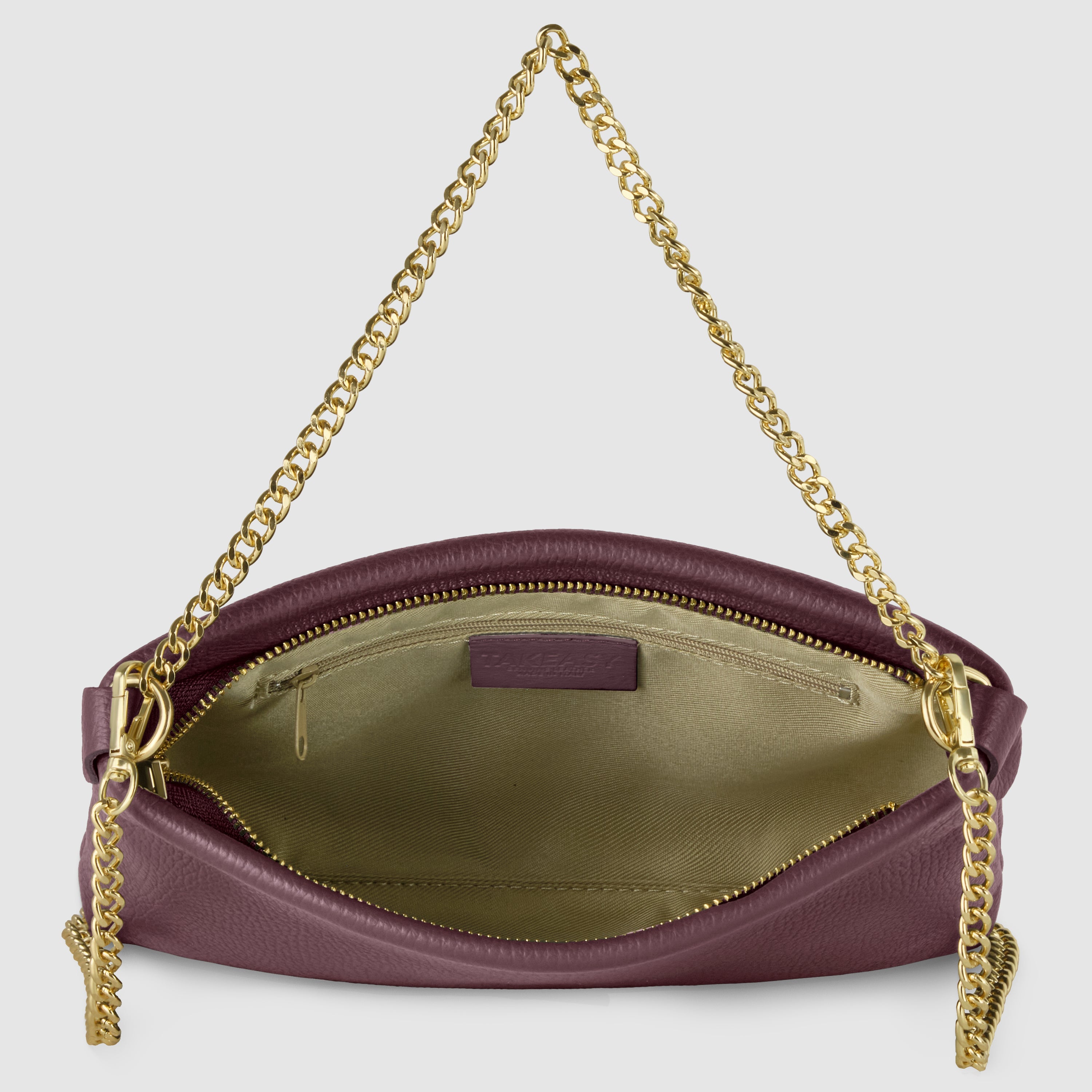 Italian Genuine Calf Leather Crossbody Bag with Gold Chain Strap