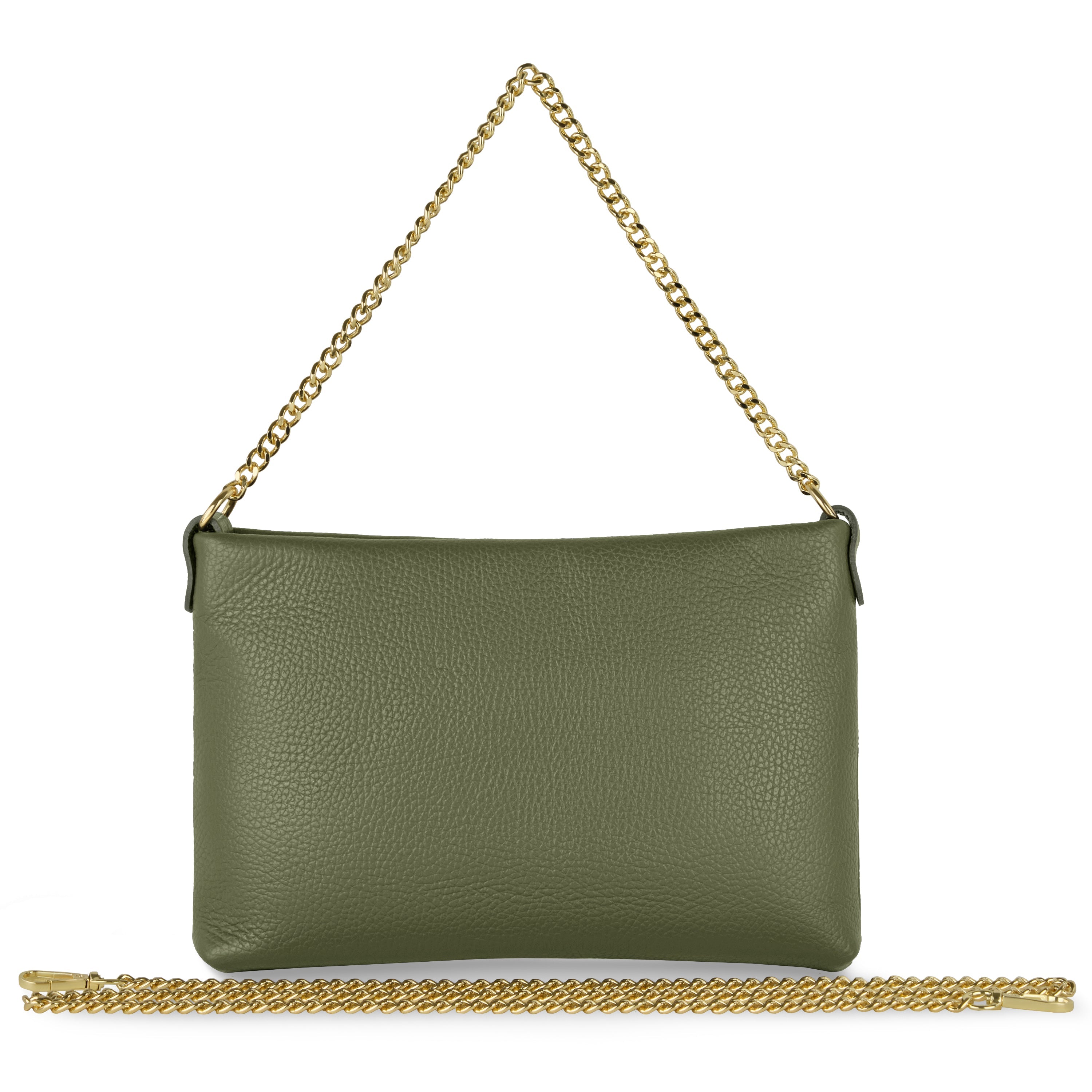Italian Genuine Calf Leather Crossbody Bag with Gold Chain Strap