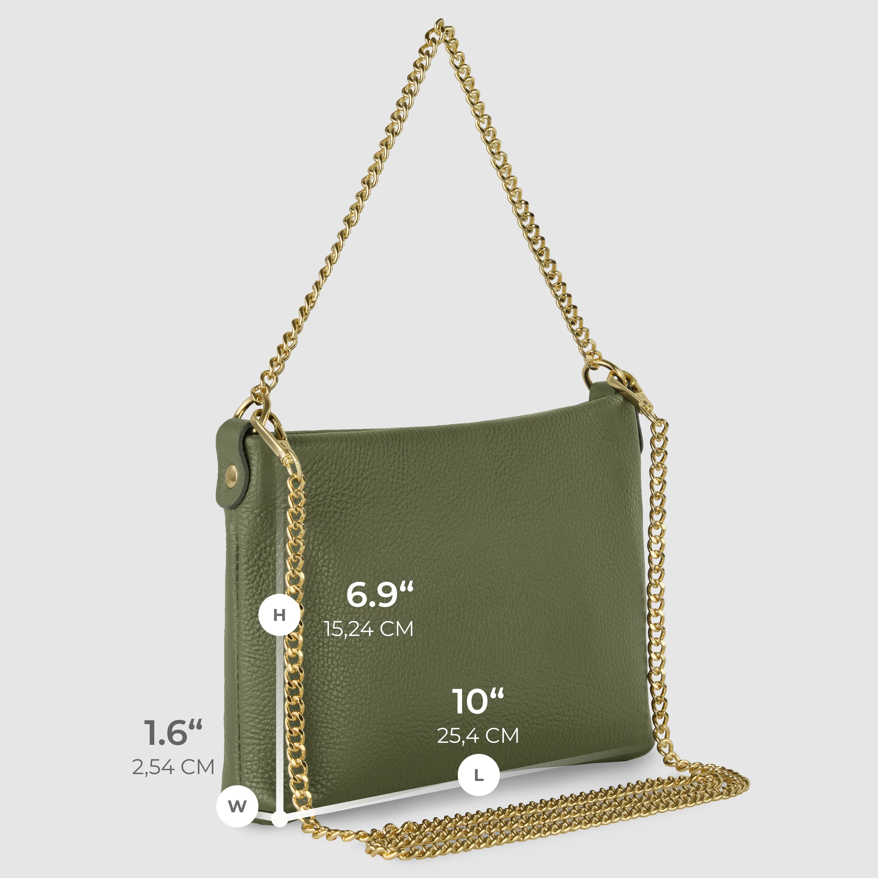 Italian Genuine Calf Leather Crossbody Bag with Gold Chain Strap