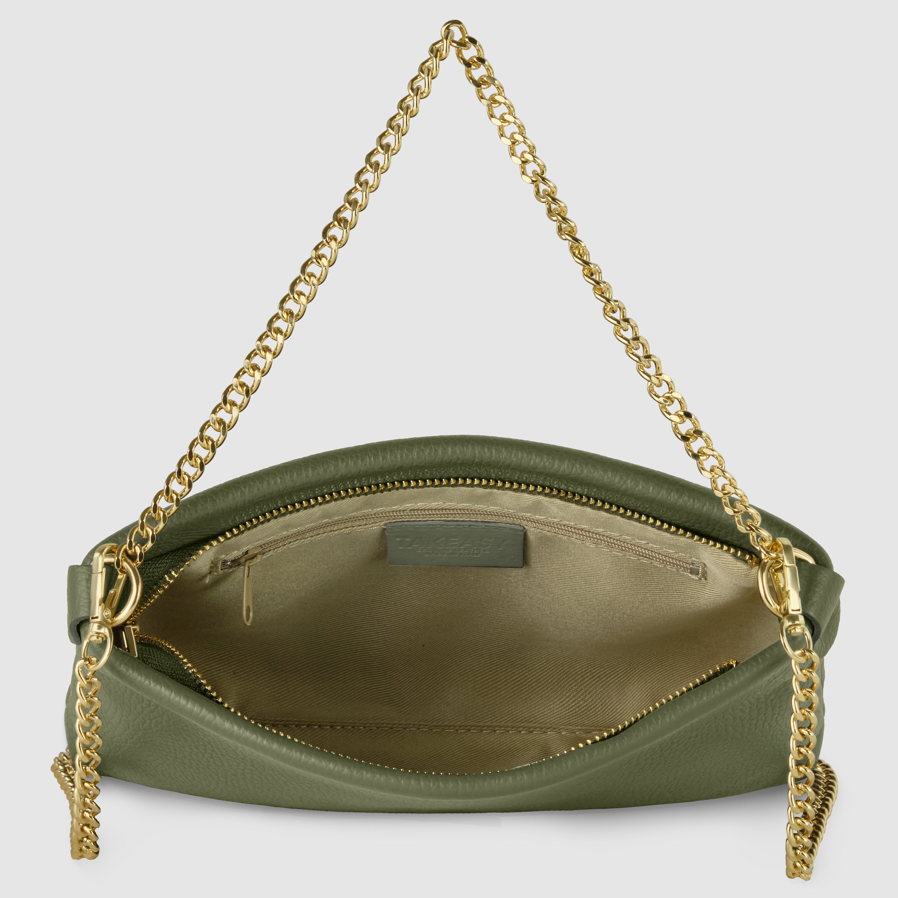 Italian Genuine Calf Leather Crossbody Bag with Gold Chain Strap