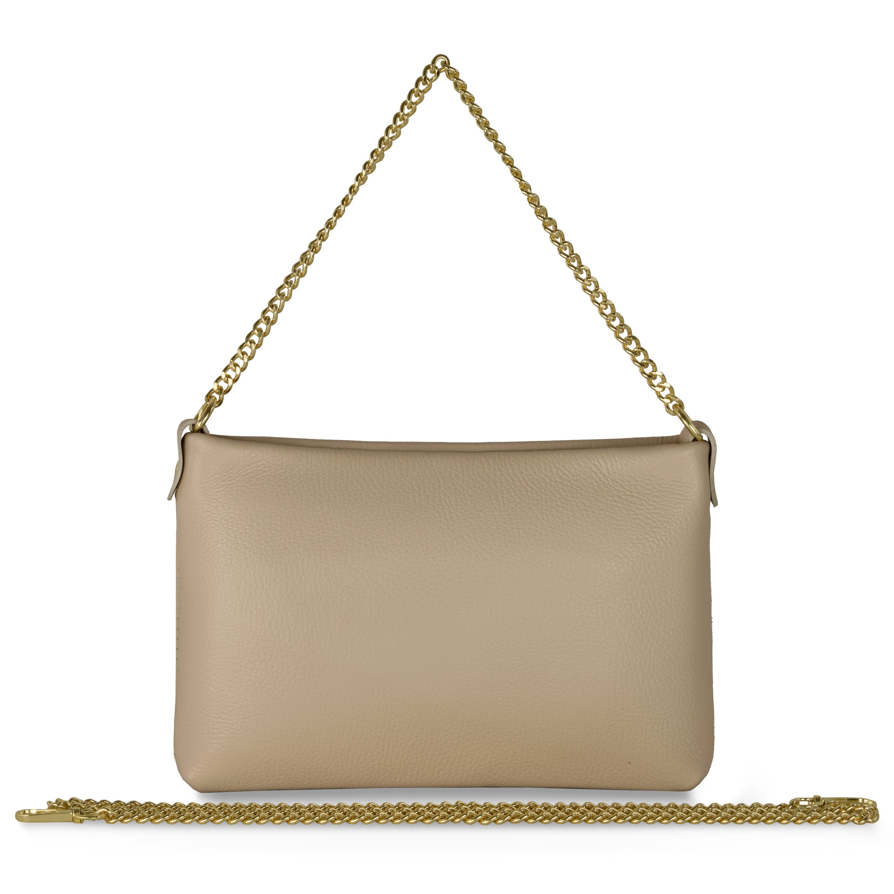Italian Genuine Calf Leather Crossbody Bag with Gold Chain Strap