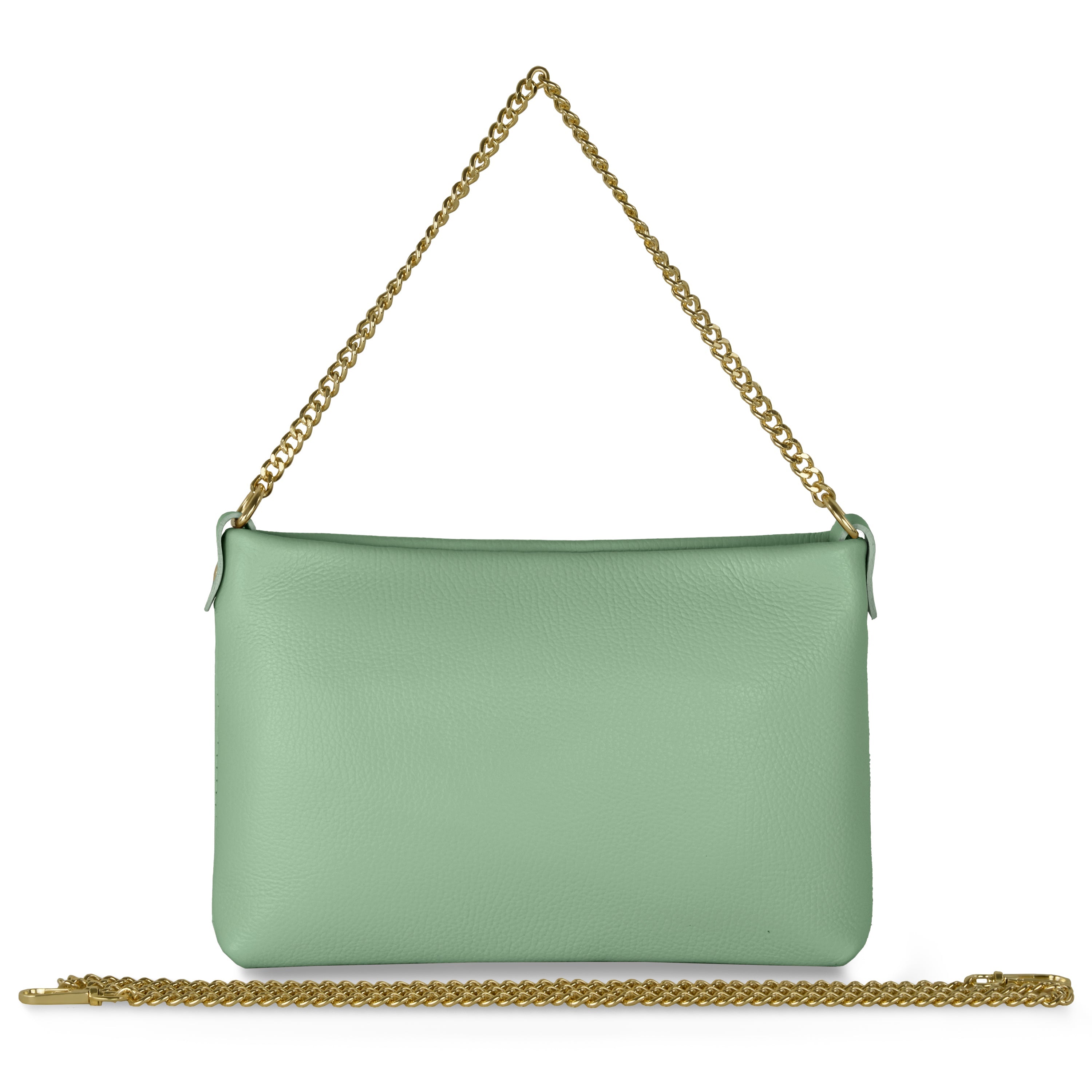 Italian Genuine Calf Leather Crossbody Bag with Gold Chain Strap