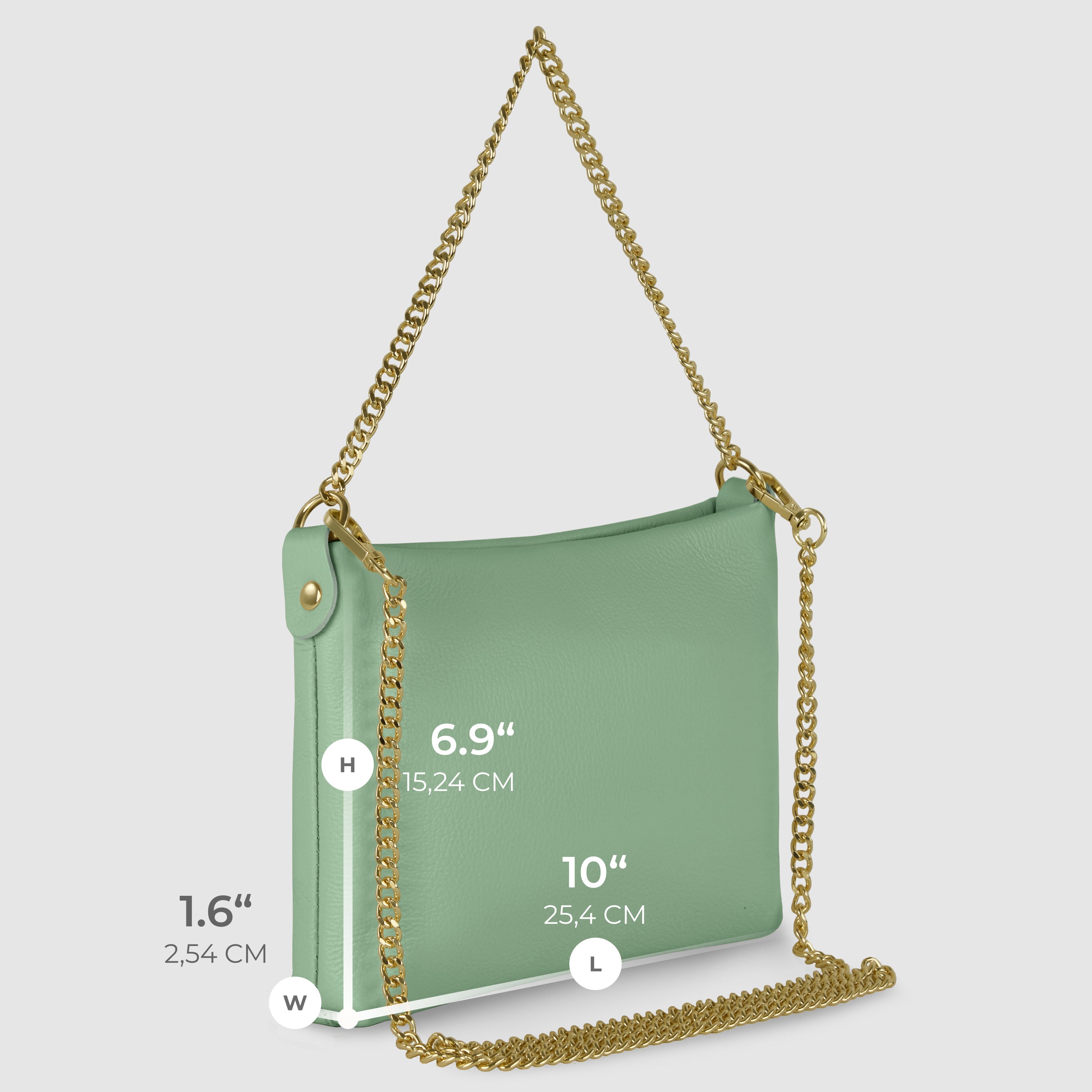 Italian Genuine Calf Leather Crossbody Bag with Gold Chain Strap