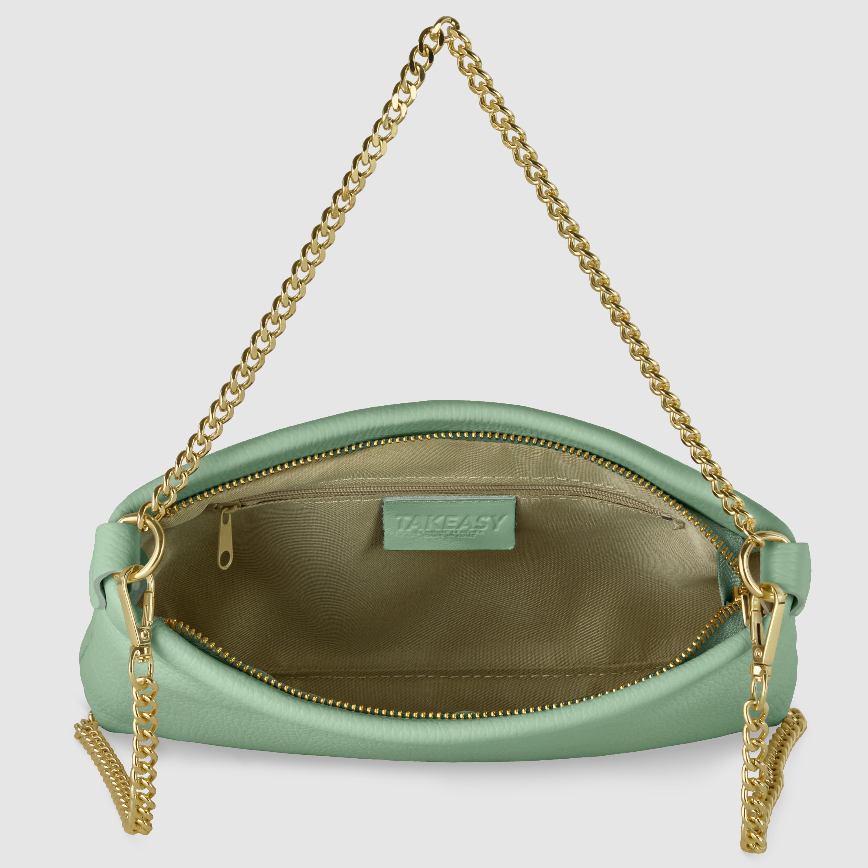 Italian Genuine Calf Leather Crossbody Bag with Gold Chain Strap