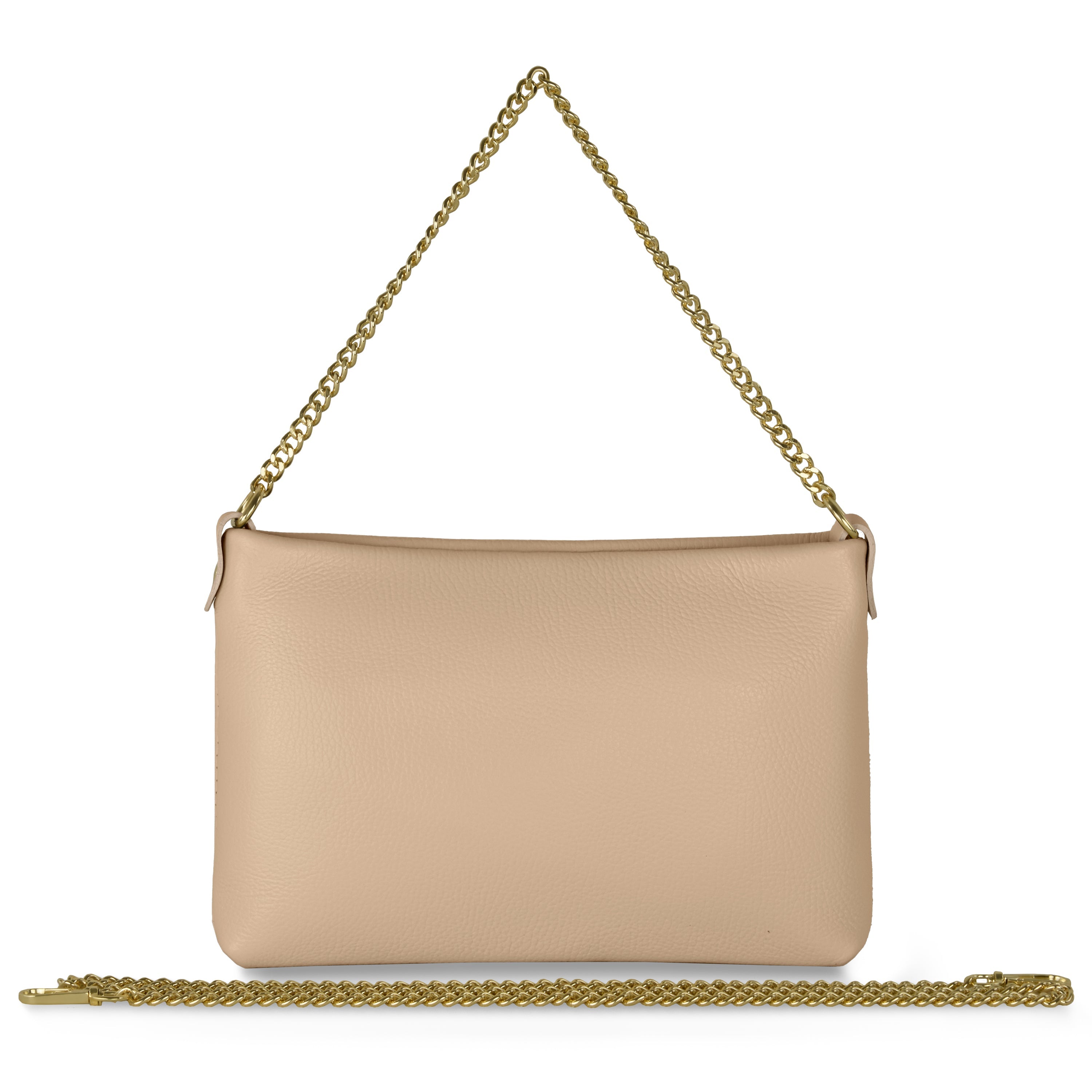 Italian Genuine Calf Leather Crossbody Bag with Gold Chain Strap