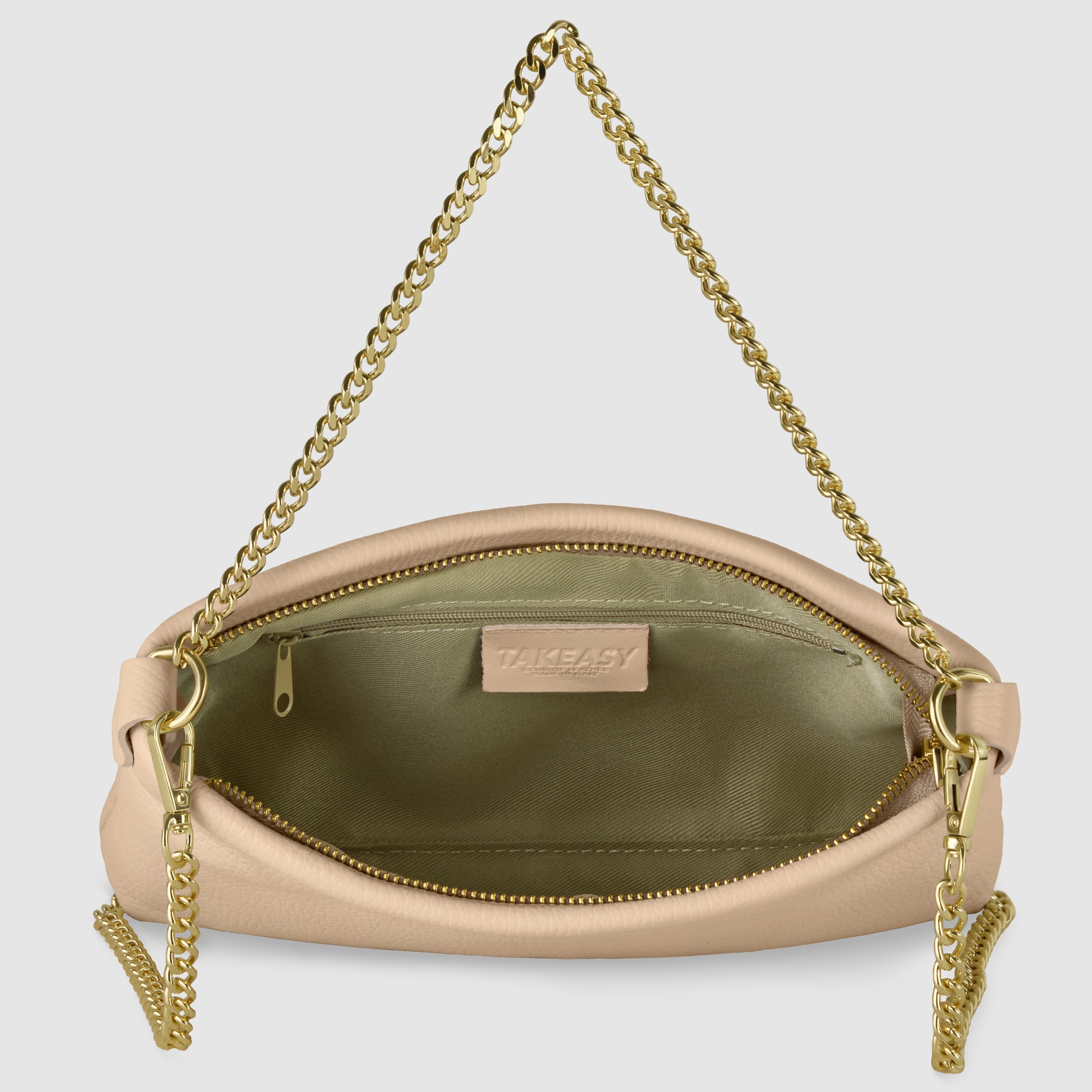Italian Genuine Calf Leather Crossbody Bag with Gold Chain Strap