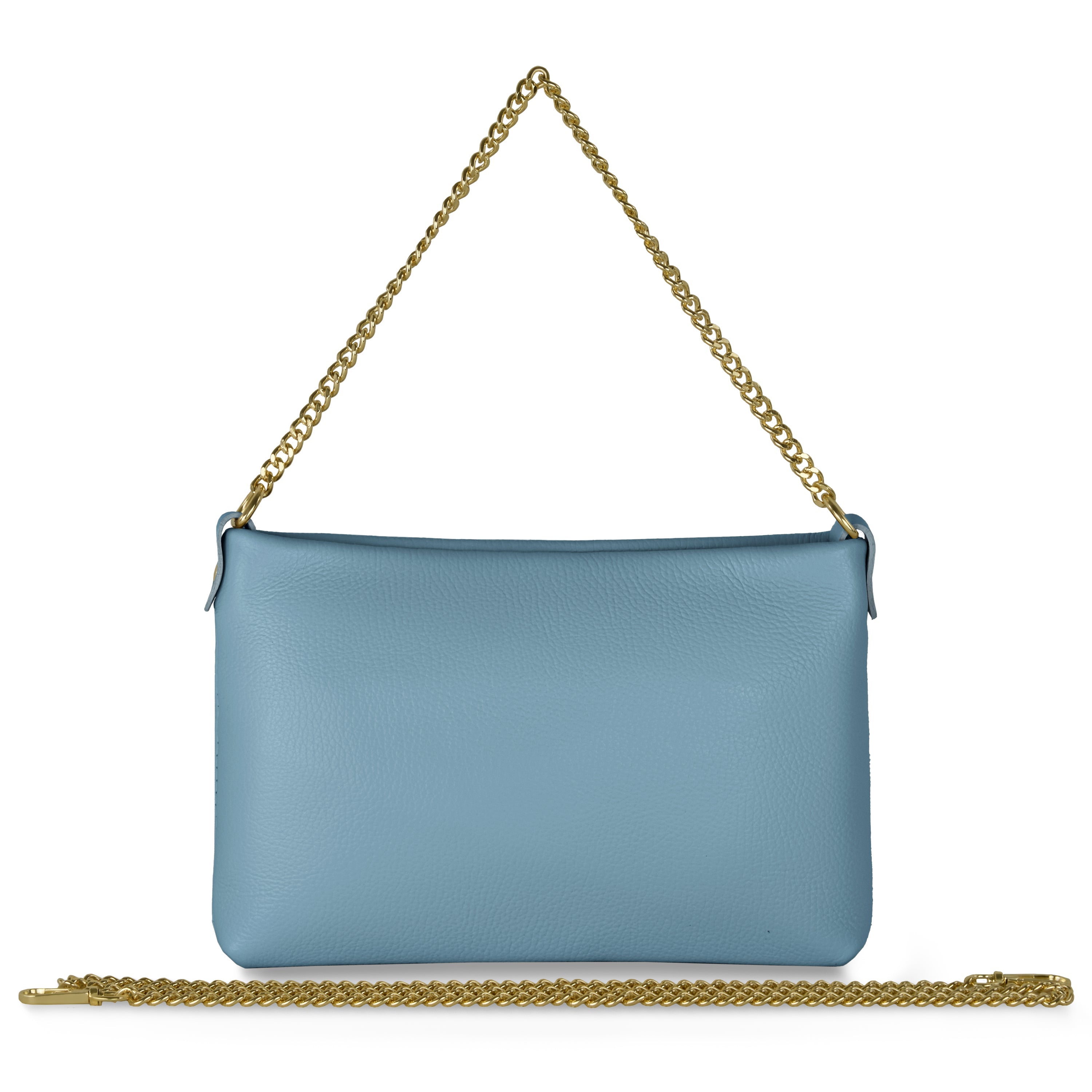 Italian Genuine Calf Leather Crossbody Bag with Gold Chain Strap