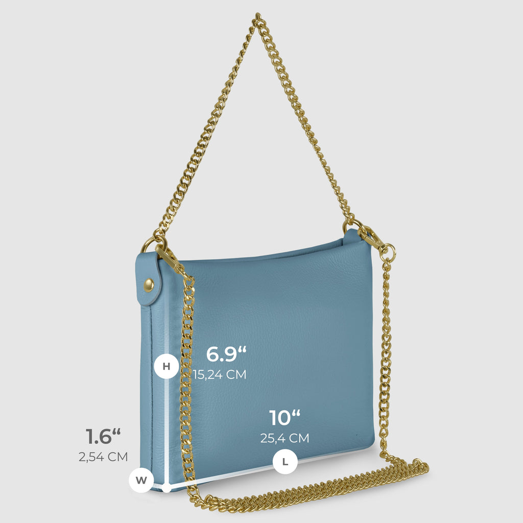 Italian Genuine Calf Leather Crossbody Bag with Gold Chain Strap