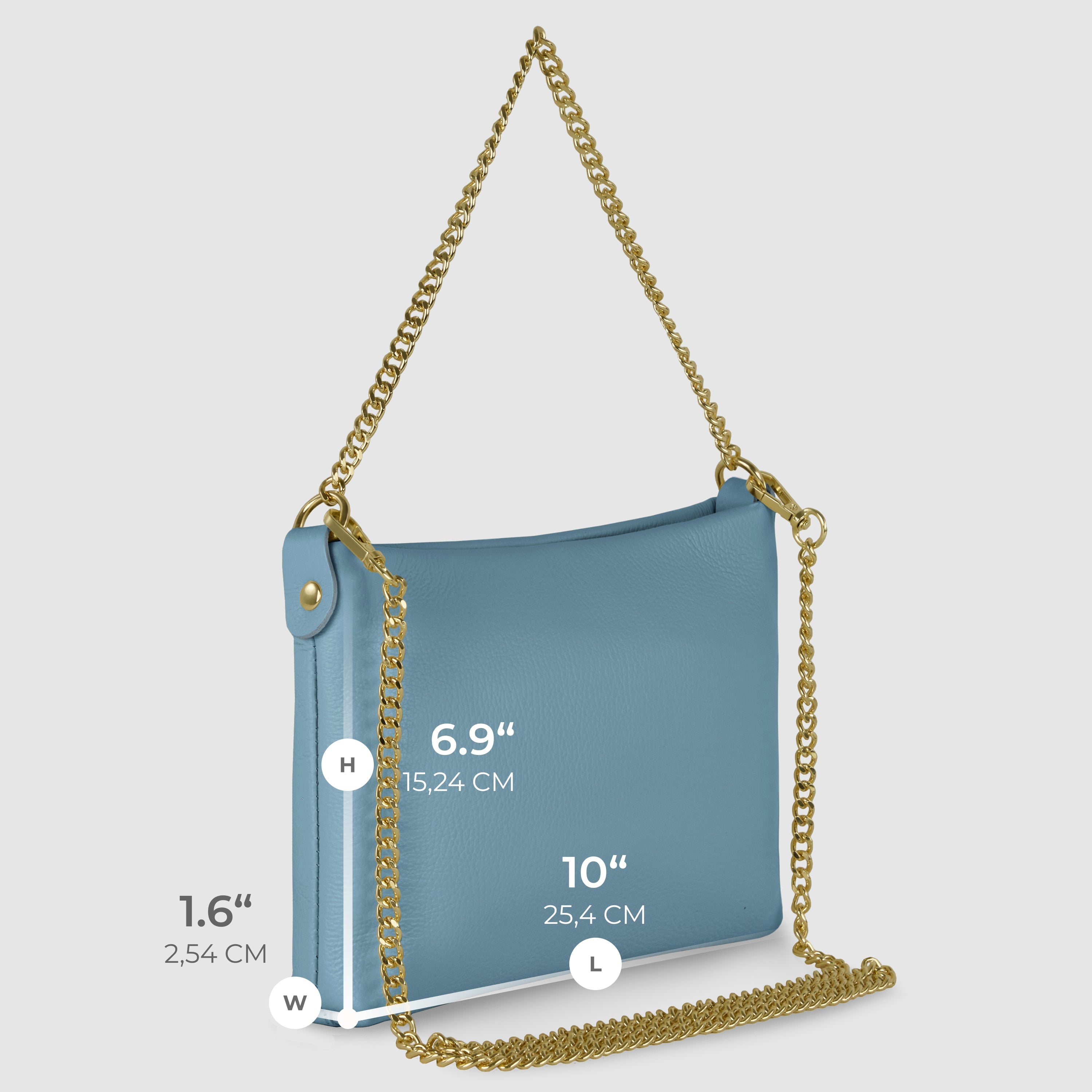 Italian Genuine Calf Leather Crossbody Bag with Gold Chain Strap
